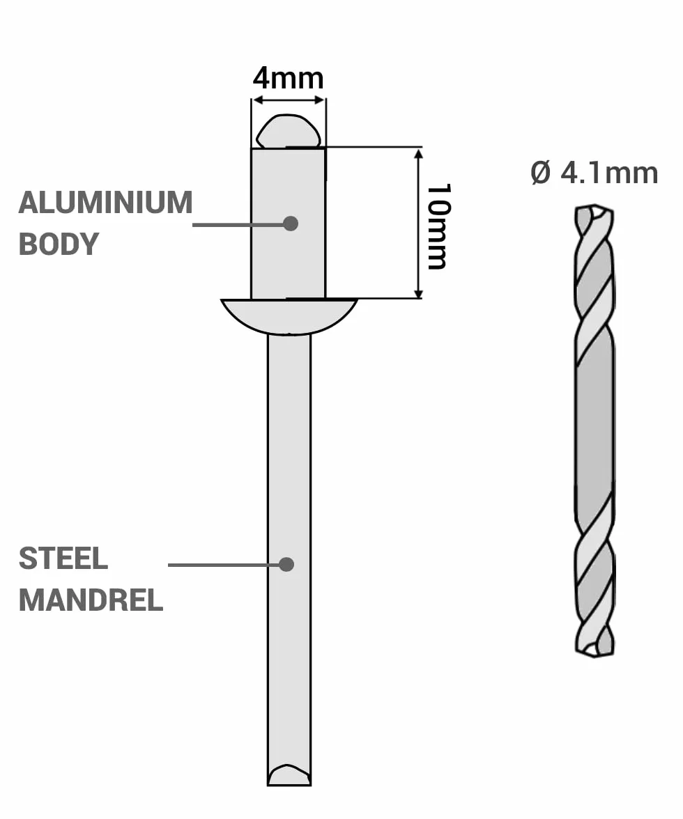 SKIR'CO Rivetti ciechi verniciati 4,0 x 10 mm, Rivetti Pop alluminio, punta trapano inclusa, 100 pz