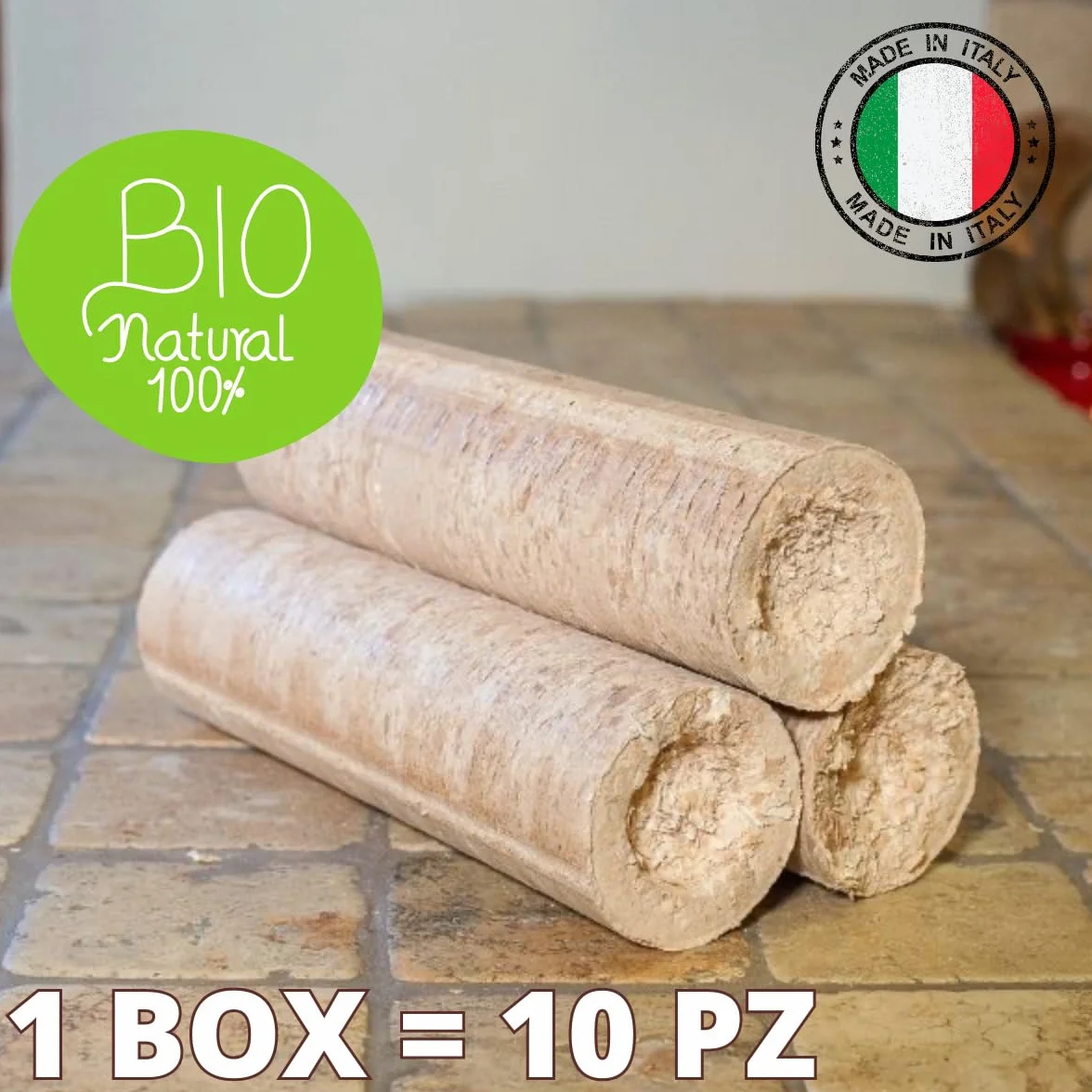Bricchetti Legno Faggio 10KG 8Pz Naturale Per Stufe Caminetti Forni