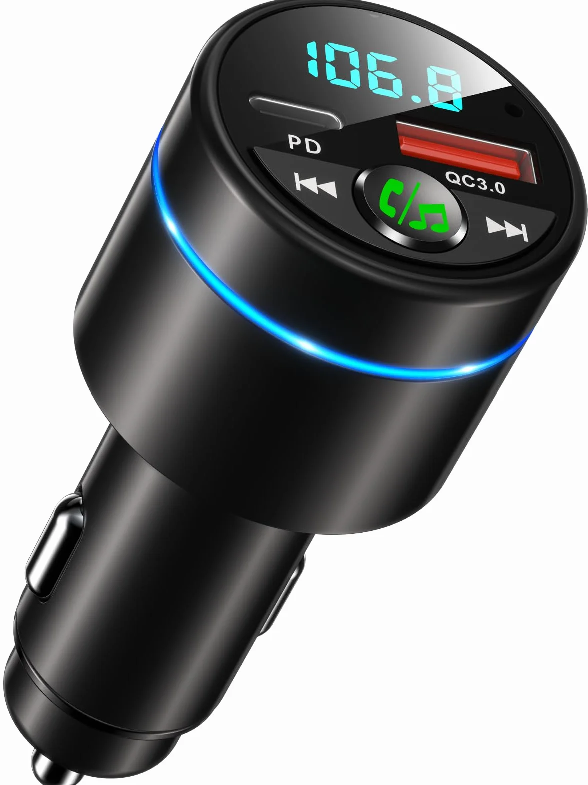 Mohard [Carcassa in Metallo] Bluetooth 5.3 Auto Trasmettitore FM, PD 30W & QC3.0 18W Ricarica Rapida Adattatore Bluetooth Auto Accendisigari, Amplificatori Multicanale Musica Hi-Fi & Chiamate Vivavoce