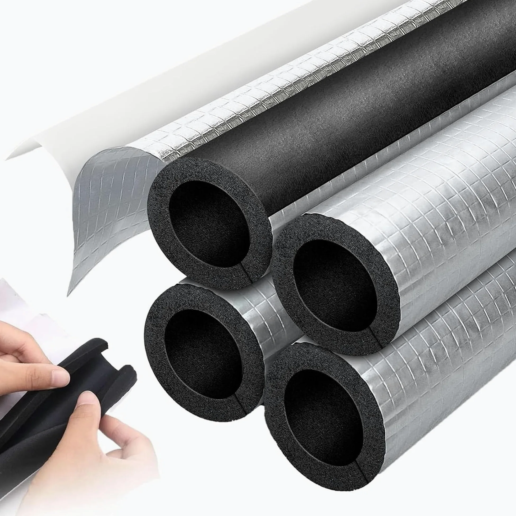Tubo Isolante Antigelo per Esterni Condizionatore (ID) 110mm x (T) 20mm | Isolante per Tubi in Foglio di Alluminio Autosigillante, ID 22-219mm Utilizzato per Tubi dell'Acqua Fredda E Calda