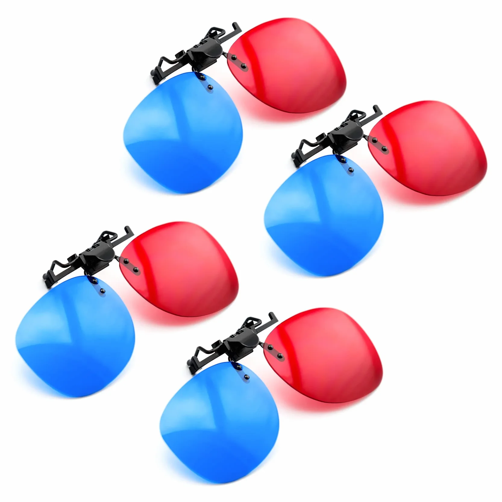 Set di 4 occhiali 3D Clip-On 3D in rosso/blu, occhiali anaglifici 3D per portatori di occhiali, perfetti per film 3D, giochi per PC 3D, immagini 3D, video 3D (YouTube), proiezioni 3D e molto