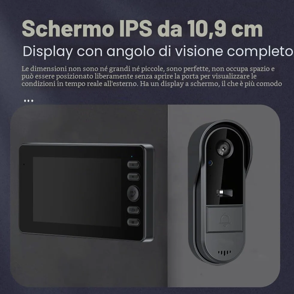 TKMARS Campanello Senza Fili Da Esterno 1080P con Schermo IPS 4,3 Pollici Videocitofono Wireless HD Videocitofono Visione Notturna A Infrarossi Campanello Wireless