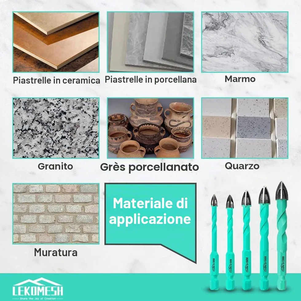 Punte per Gres Porcellanato Set 10 Pezzi Punte Trapano Diamantate 6mm 8mm 10mm 12mm Attacco Esagonale