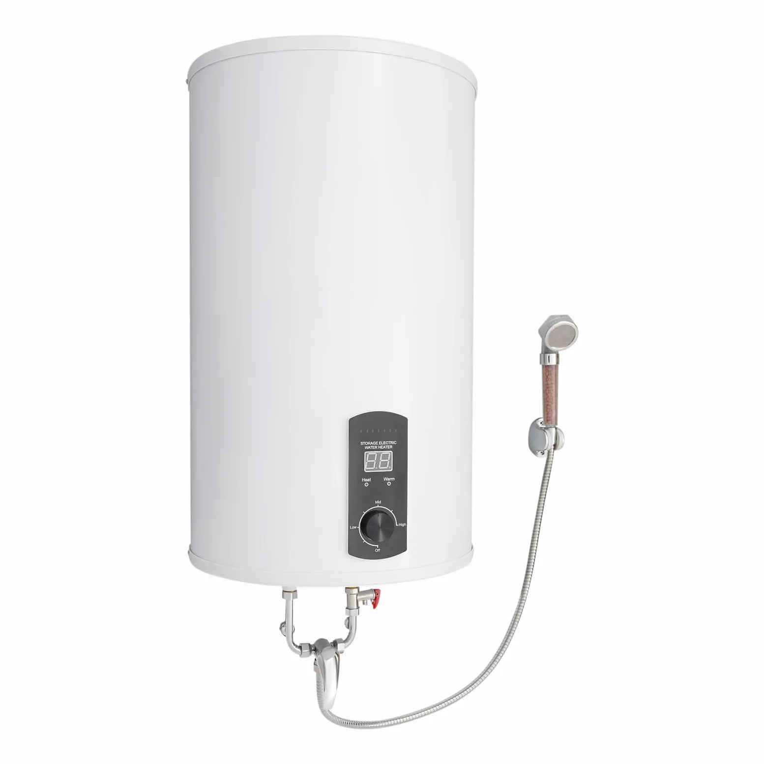 Scaldabagno elettrico da 70 l, 2000 W, 25-75 °C, con rubinetto e doccetta, 230 V, con pannello di controllo chiaro e indicatore digitale della temperatura, bianco