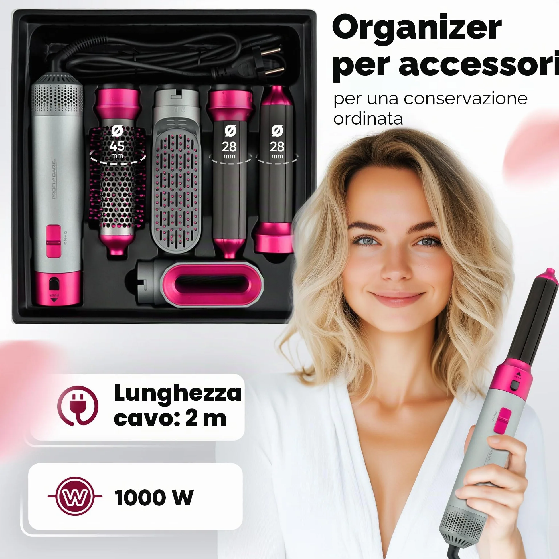 Piastra ad aria calda 1000W Grigio Rosa Proficare PC-HAS3132-GRY