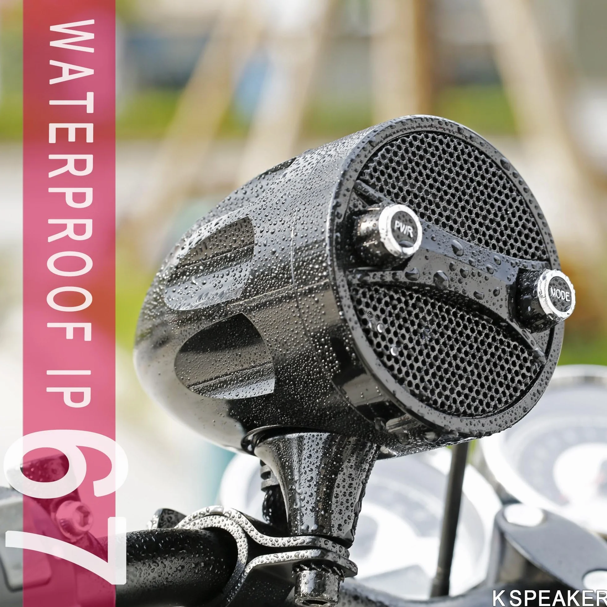 KSPEAKER S7 Metal Motorcycle 7/8-1.25 Inch Handlebar Bluetooth Speakers Audio System Built-in Amplifier, 3 Inch Waterproof Radio Mp3 Player, ATV Motorcycle, Scooter Bike,12 Volt Vehicle (Black)