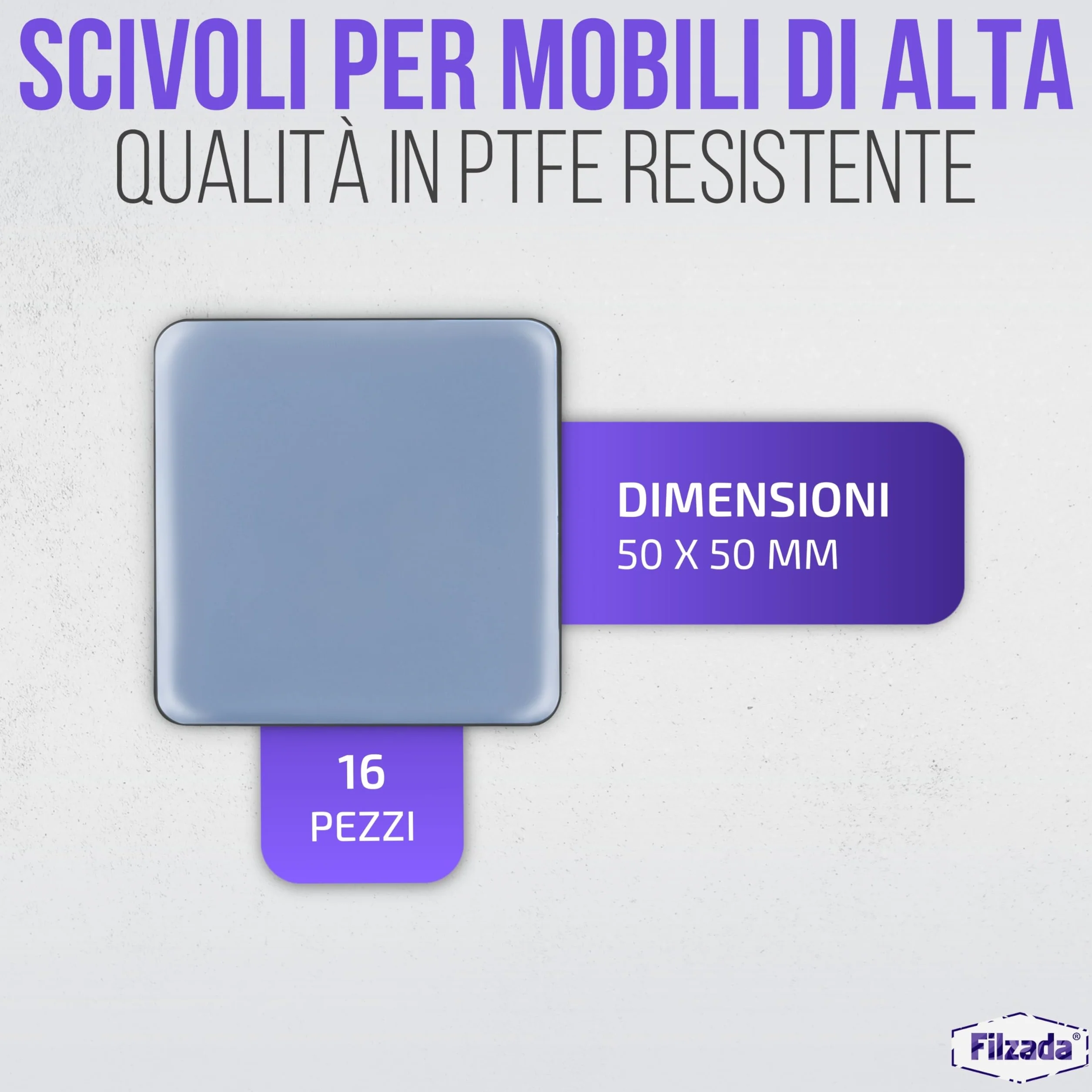 Piedini per mobili autoadesivo in Teflon 50x50 mm quadrato PTFE Scivoli per mobili