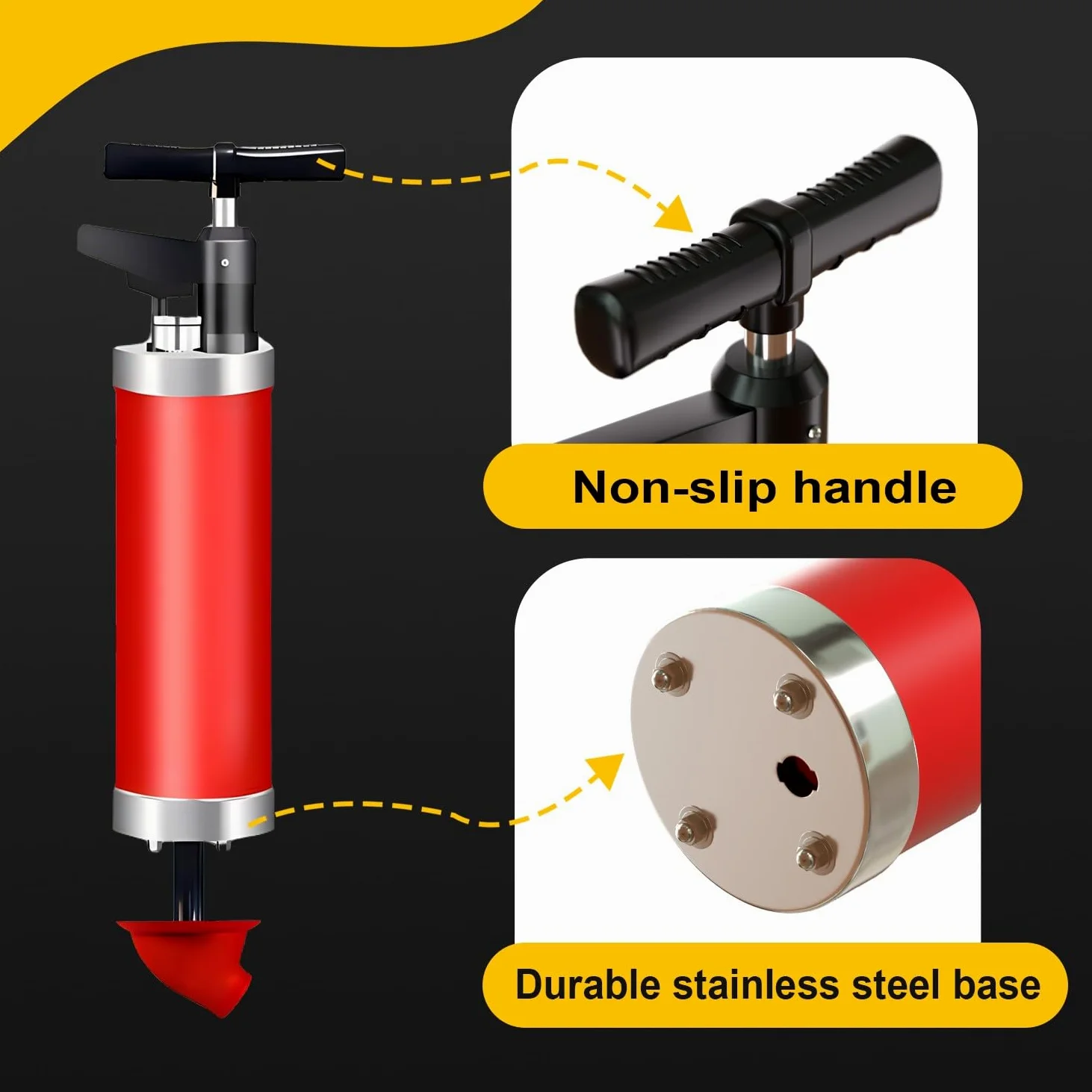 Stura WC con 4 Ventose, Pompa Stura Scarichi con Barometro, Sturalavandini a Pressione, Sturalavandino Ad Aria Compressa, per Disintasare WC, Lavello, Doccia, Lavandini, Scarico