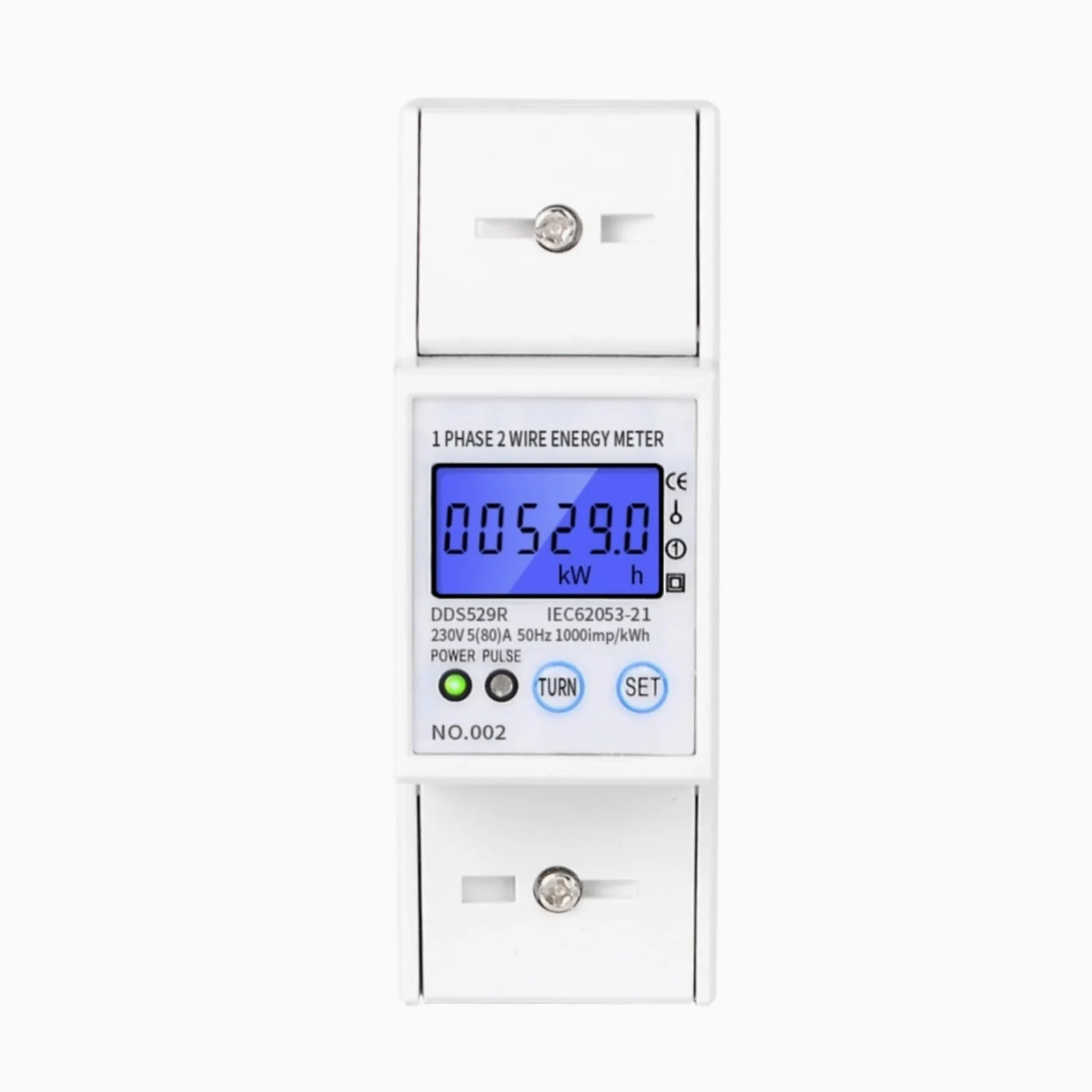 Contatore di energia elettronico 230V 5-80A con RS485, display LCD | Per montaggio su guida DIN