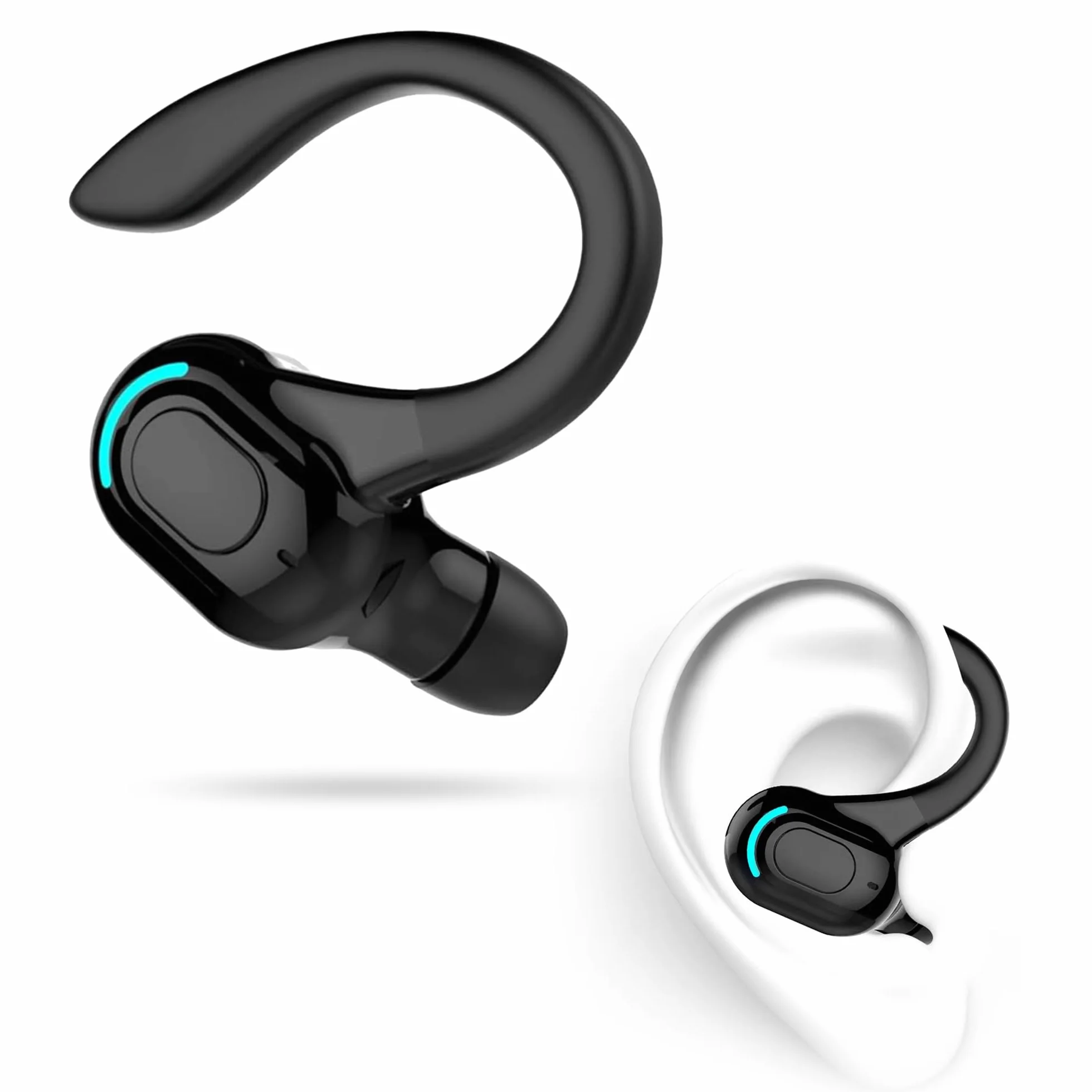 Auricolare Bluetooth mono senza fili V5.2, design 360° sopra l'orecchio, microfono integrato, batteria 70 mAh, 20 ore di riproduzione, compatibile con iPhone, Android e PC