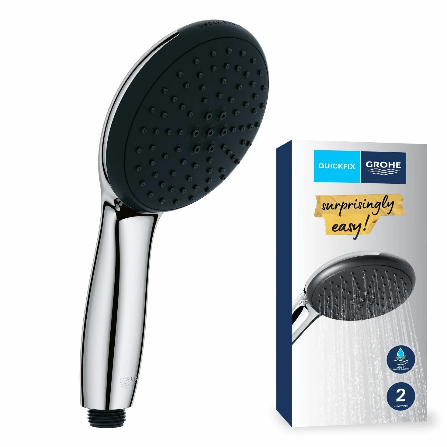 GROHE Vitalio Start 110 Manopola Doccino Doccia (2 getti, SmartSwitch, SpeedClean anticalcare, bordo in silicone antiurto), Cromo, 2794610E