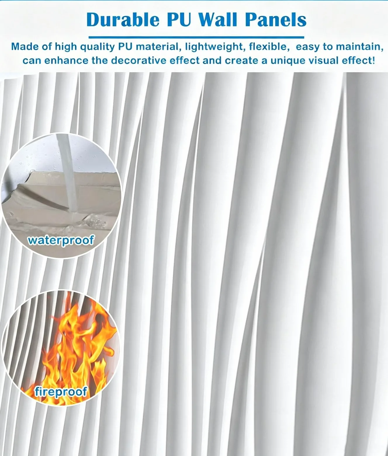 Pannelli Decorativi per Pareti Set da 4 Pannelli Murali 3D Ondulati in PU, Moderno Rivestimento | Rivestimento Murale Impermeabile Bianco per Pareti Decorative, Corridoio, Hotel, Ristorante, Reception e Spazi Commerciali