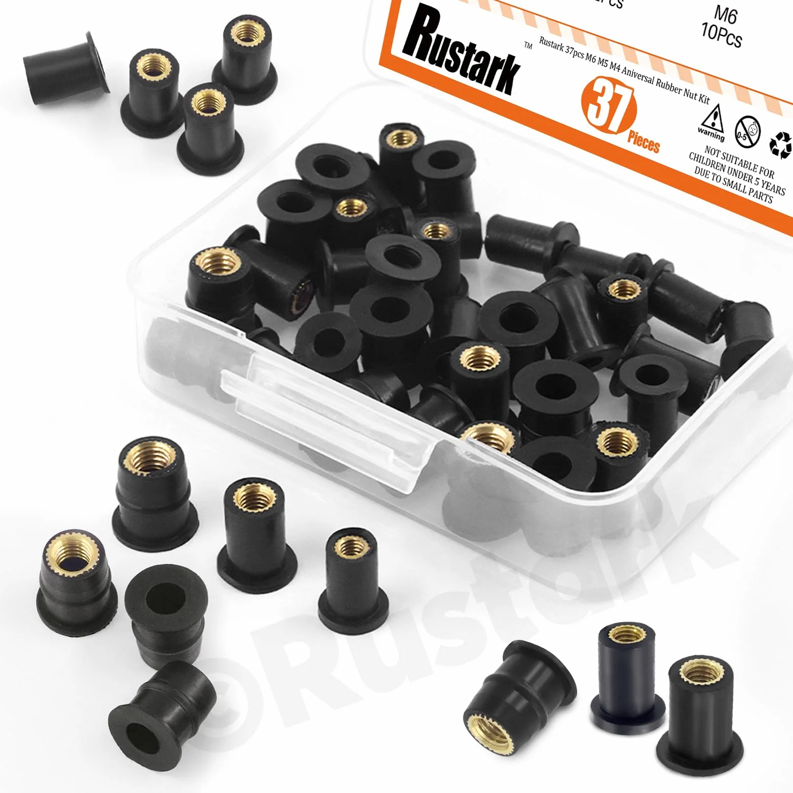 Set di 37 dadi in gomma M4 M5 M6 metrici neri per moto parabrezza barche