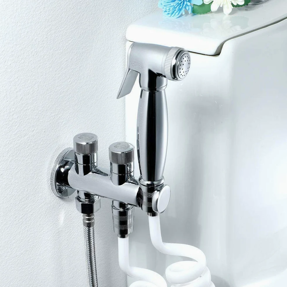 Set Doccia con soffione, doccetta, doccetta per WC, igiene, Corpo valvola in Ottone Cromato, Rubinetto di Scarico a Parete