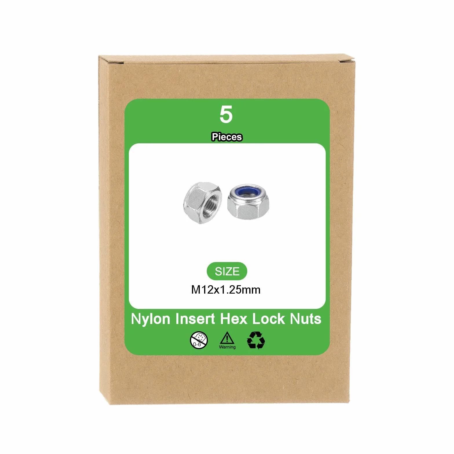 sourcing map 5 dadi di bloccaggio esagonali M12 x 1,25 mm in acciaio inossidabile 304 autobloccanti nylon