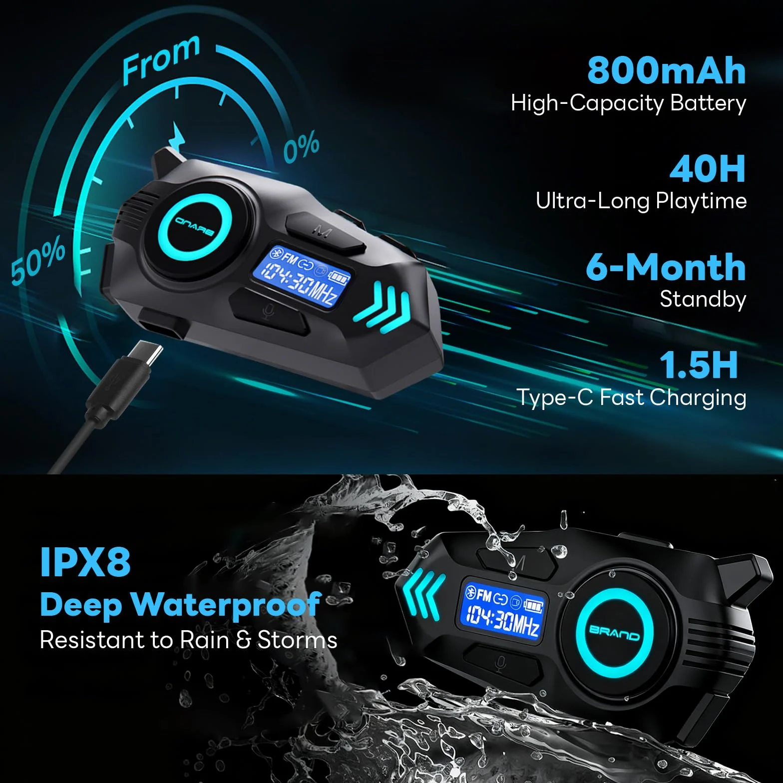 K09 Interfono Moto, Kit Vivavoce Moto Bluetooth 5.4, Sistema Comunicazione Duo Interfono Moto 500 m, Auricolare con Display Digitale/IPX8 Impermeabile/HIFI/FM (1 pz)