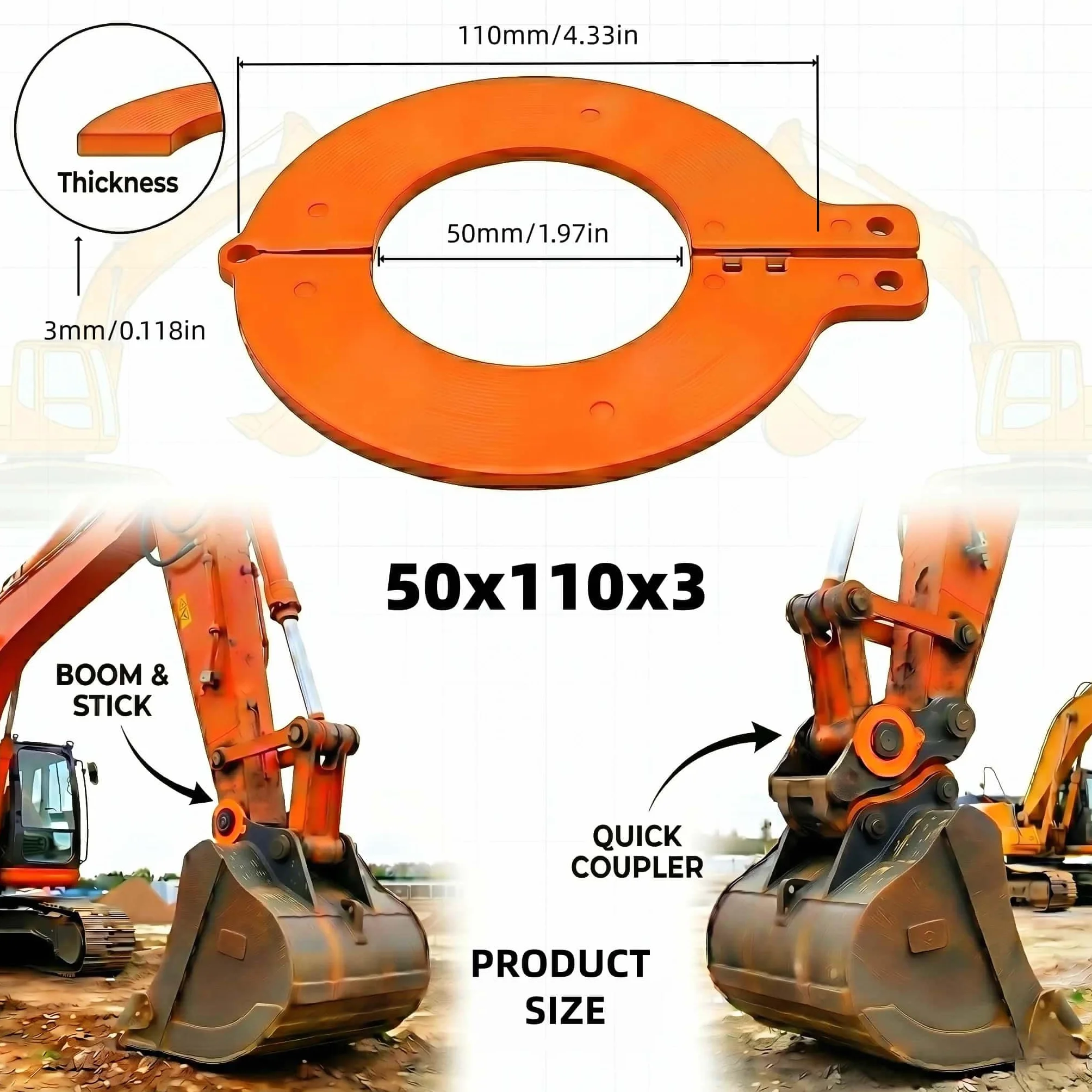 Kit di Spessori per Perni Benna Escavatore Zero-Gioco 50 mm 3 mm Compatibile JCB Kubota CAT Komatsu Volvo Confezione da 10