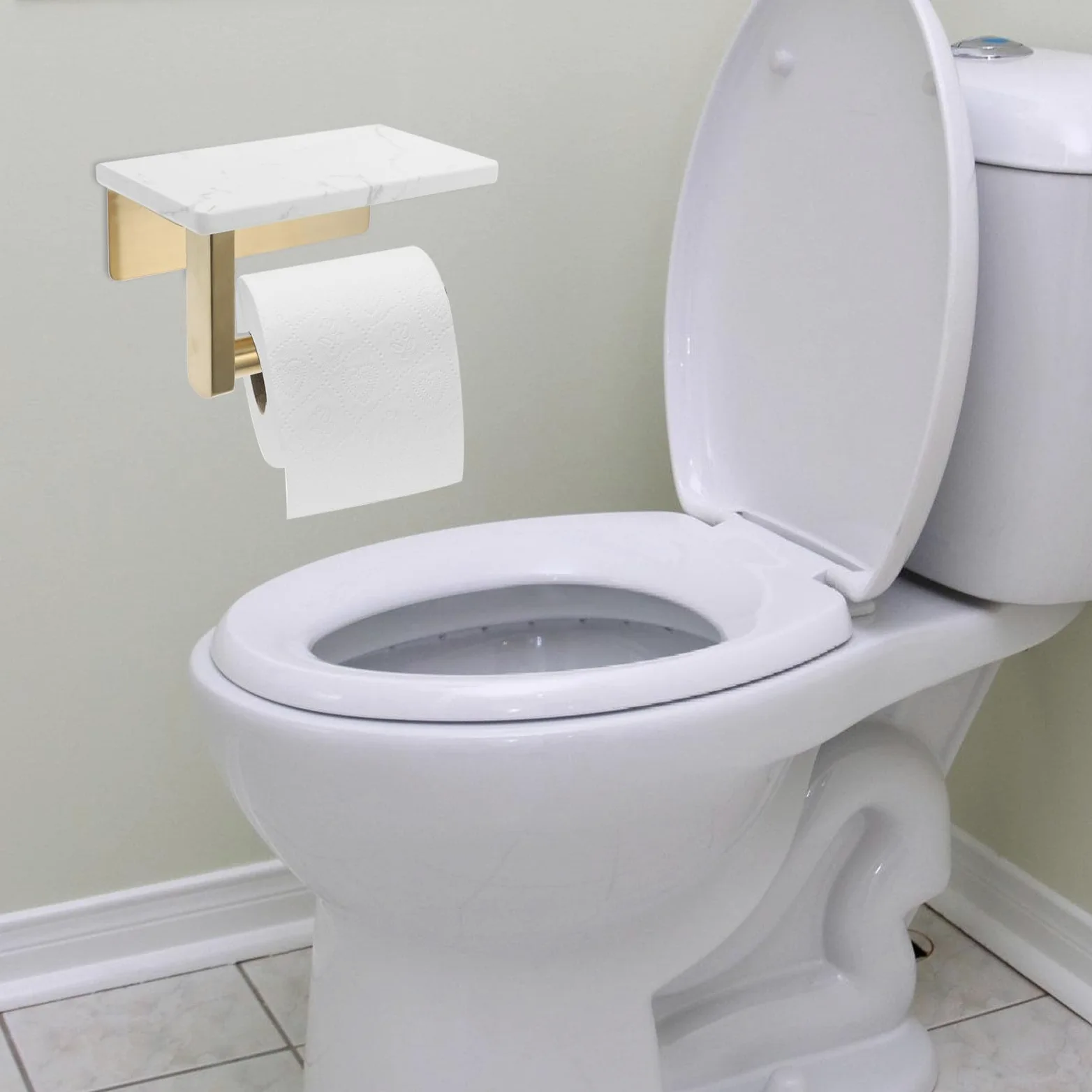 Healeved Portarotolo Supporto Organizzatore da Parete in Acciaio Inossidabile Carta Igienica Ripiano in Marmo Elegante e Moderno Mensola Superiore per Bagno