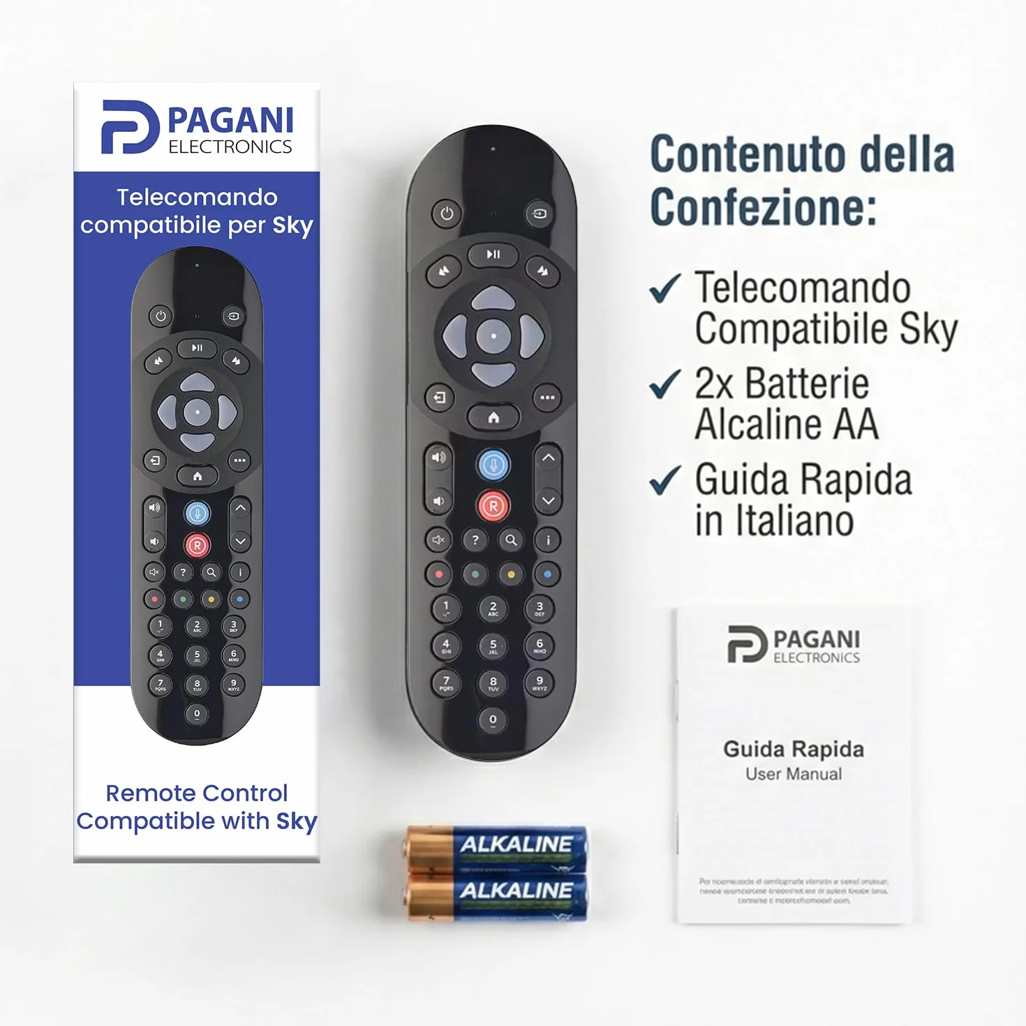 Telecomando Bluetooth Vocale Compatibile con SkyQ, Sky Q Mini, Platinum, Silver, 1TB e 2TB, Batterie Incluse, Facile Configurazione, Azienda Italiana, Qualità Testata in Italia