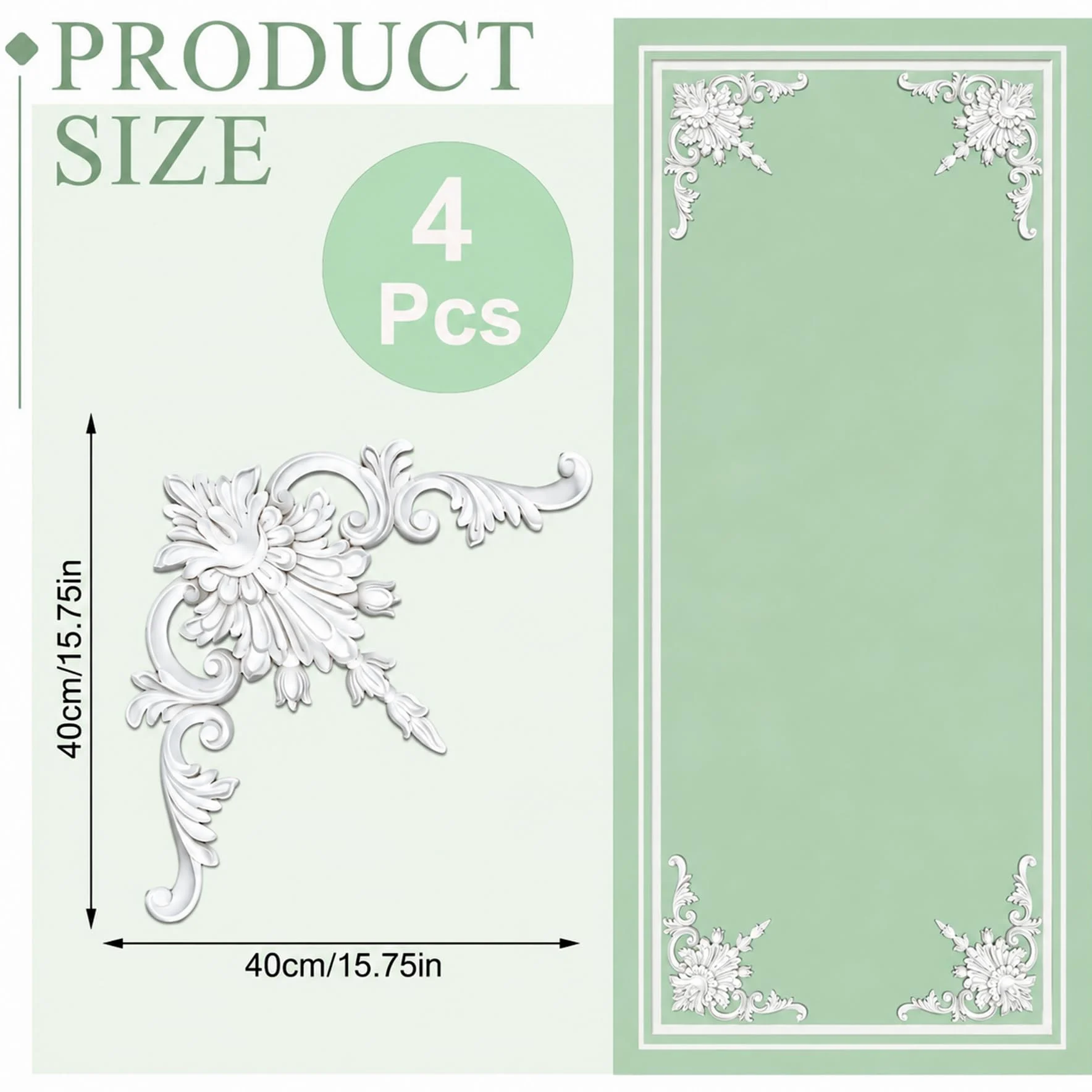 4 PCS Angolari Decorativi per Pareti E Soffitti in PU Modanature Angolari 3D con Decorazioni Floreali Profili Decorativi Verniciabili per Cornici E Angoli Elegante Finitura