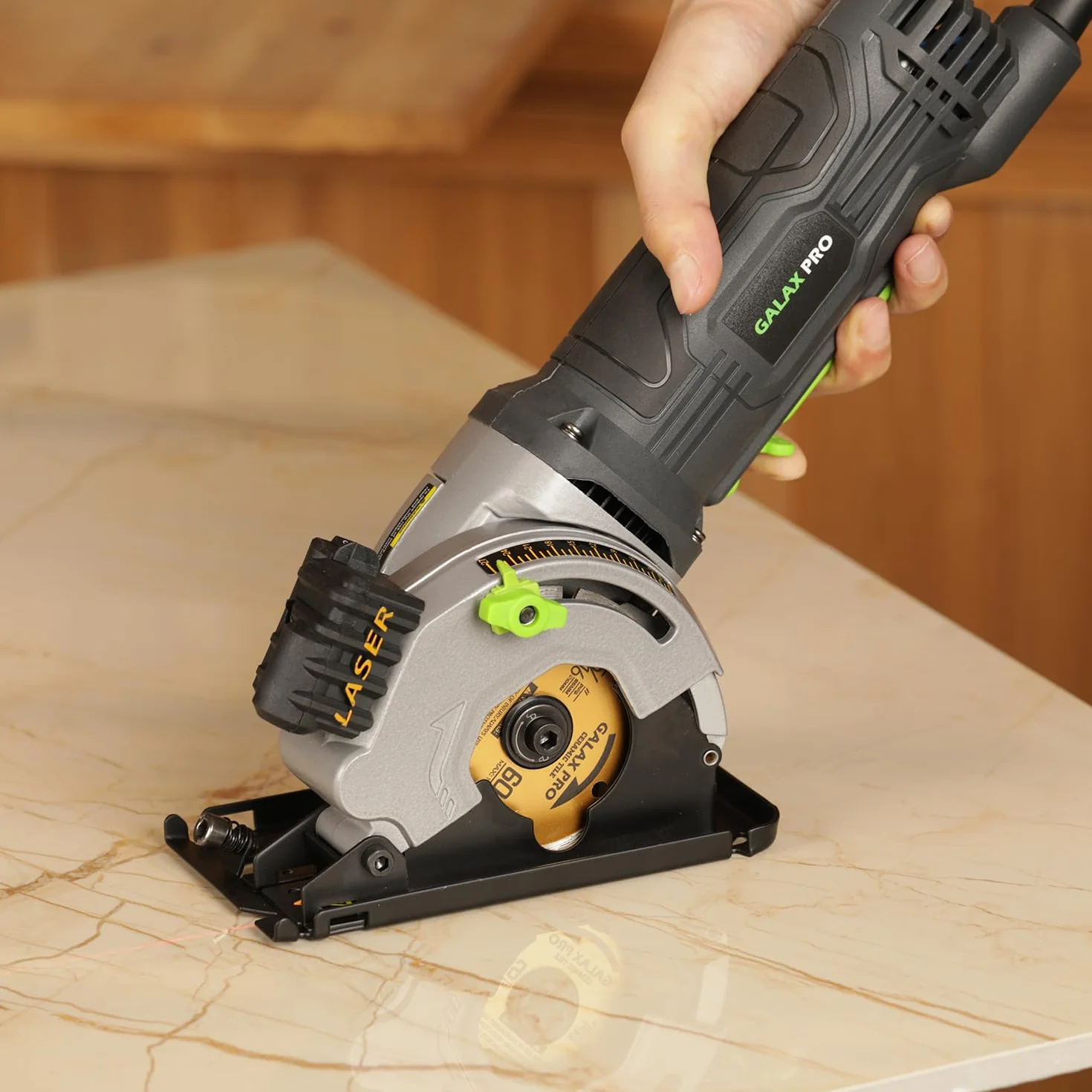 GALAX PRO Mini Sega Circolare 580W, 3500RPM con Guida Laser Sega Circolare per Legno 3 Lame (85mm),per Legno, Piastrelle, Metallo Morbido, Plastica