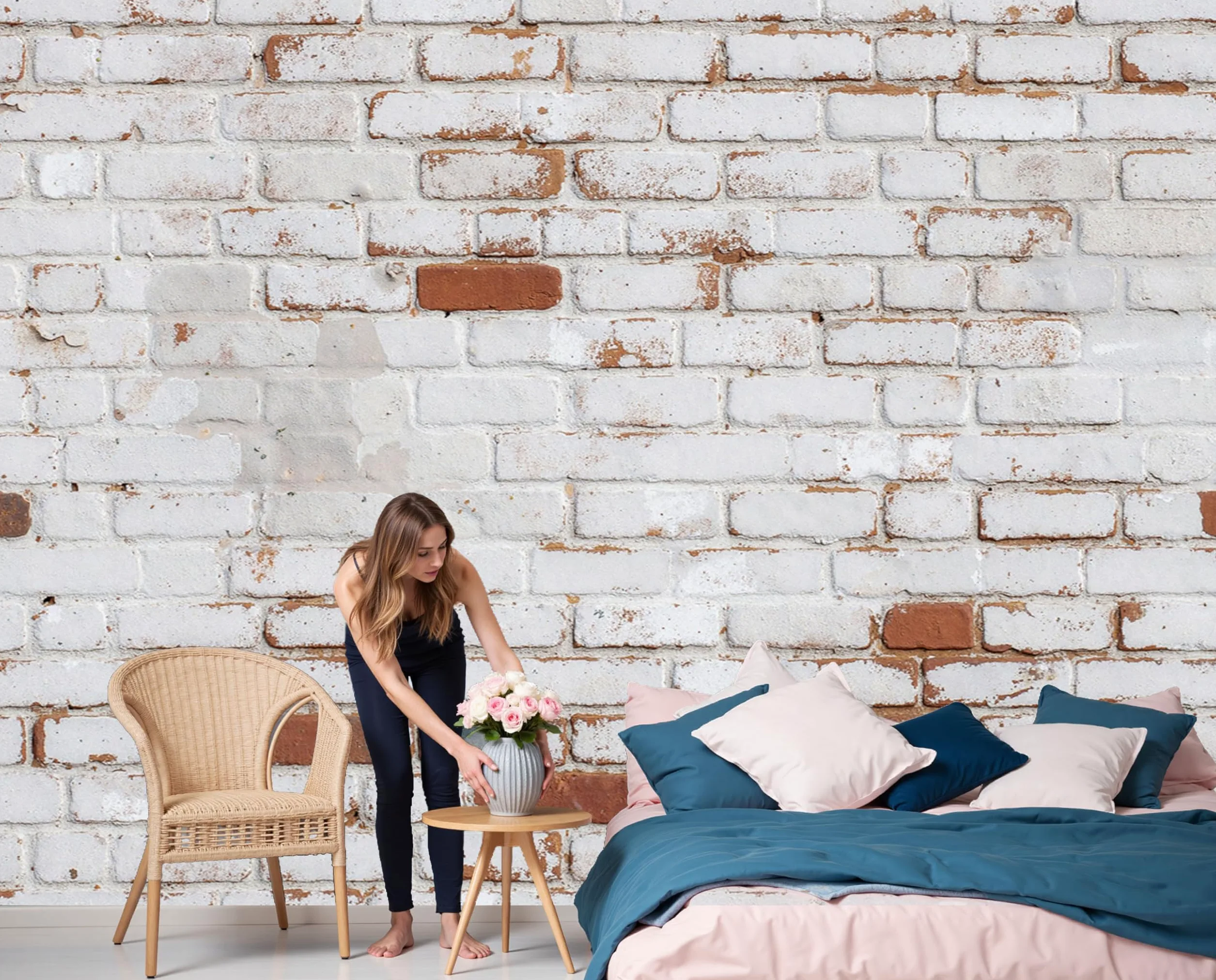 Carta Da Parati Fotografica Con Stile country retrò Vecchio muro di mattoni, mattoni rossi, Stampa Artistica Di Alta Qualità - Bianco Poster Per Soggiorno E Camera Da Letto Design In Seta 350x256cm