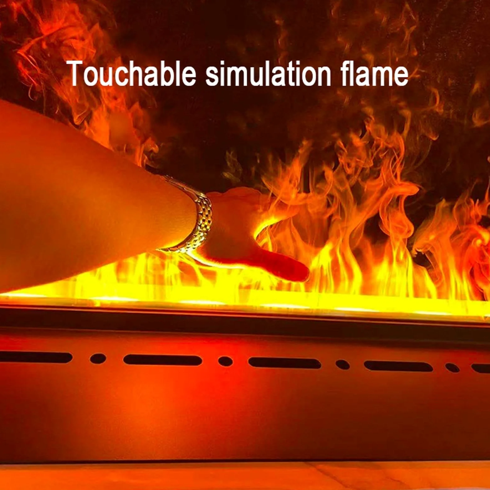 NEBE Camino a Vapore Acqueo Camino Elettrico da Incasso in Acciaio Inox con Pannello Touch 3D Touchable Flame E Telecomando Caminetti Elettrici
