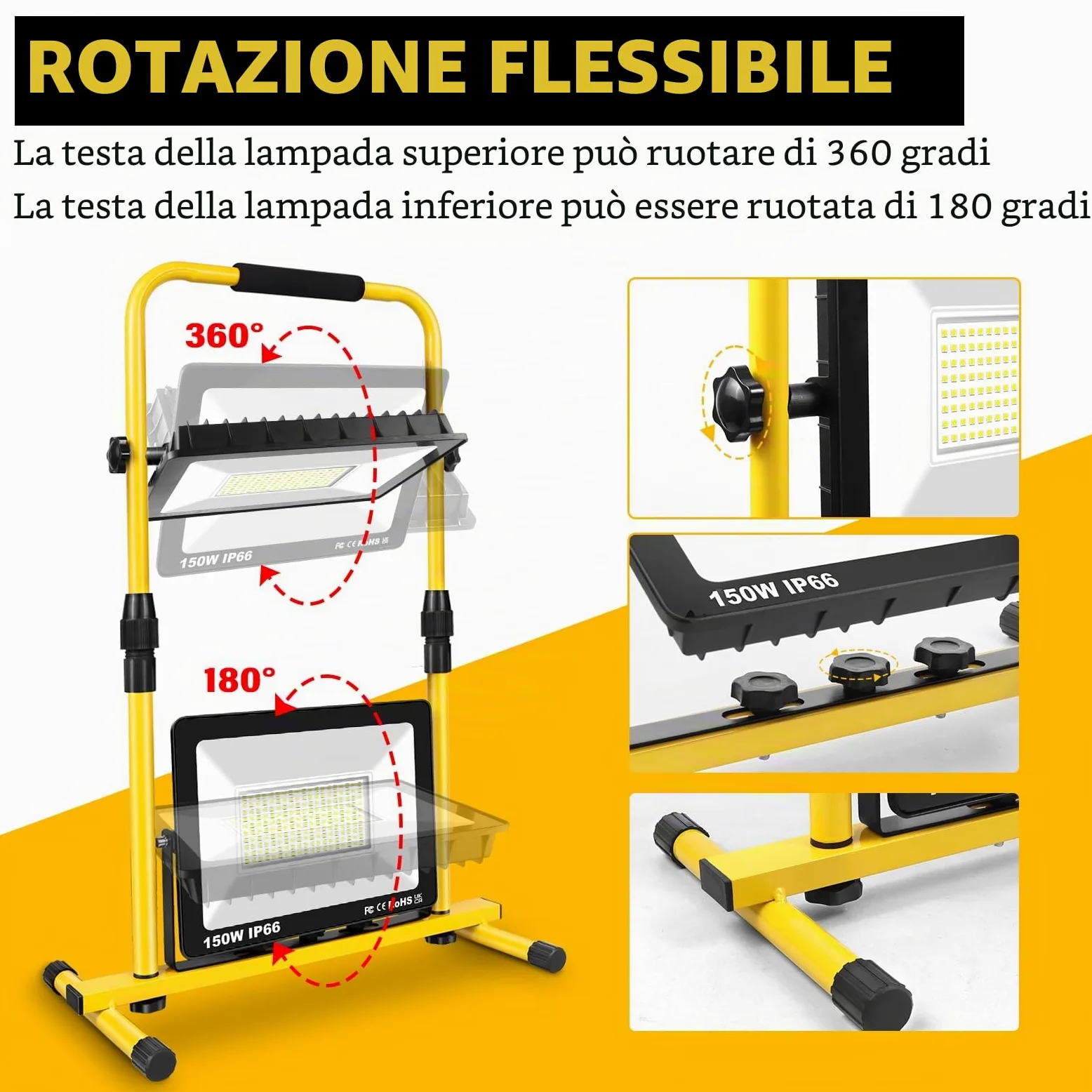 SKYWORLD 300W Faretto Led da Cantiere, 30000LM Faro da Cantiere Portatile | Proiettori Faretti Led con 5M Cavo e Spina, Impermeabile Lampada per Lavori Officina Garage Giardino Cantieri, 6000K Bianco