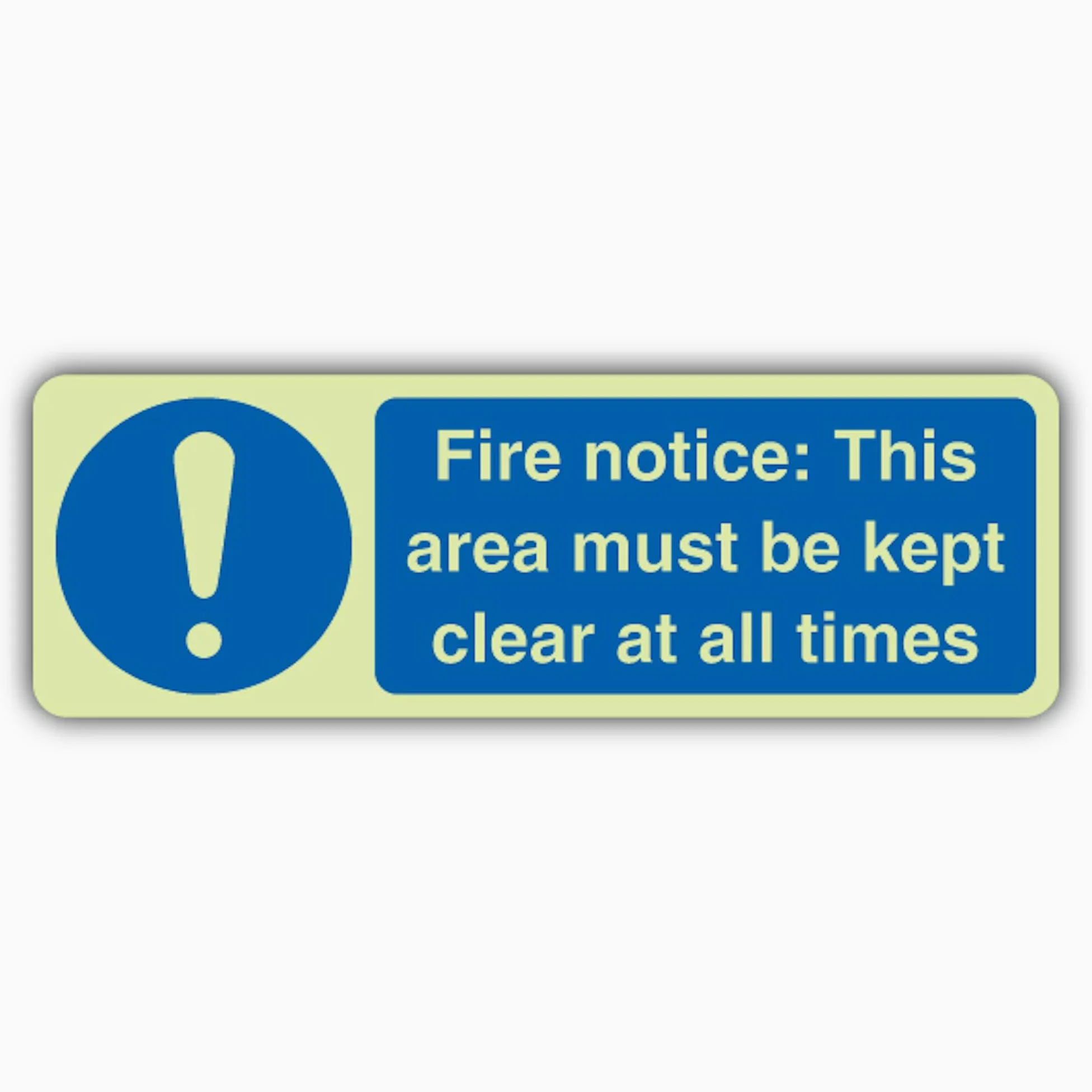 Cartello di sicurezza con scritta "V Safety Glow In The Dark Fire Notice: This Area Must Be Kept Clear At All Times" – 600 x 200 mm – Realizzato in vinile autoadesivo a doppio bagliore – Segnaletica