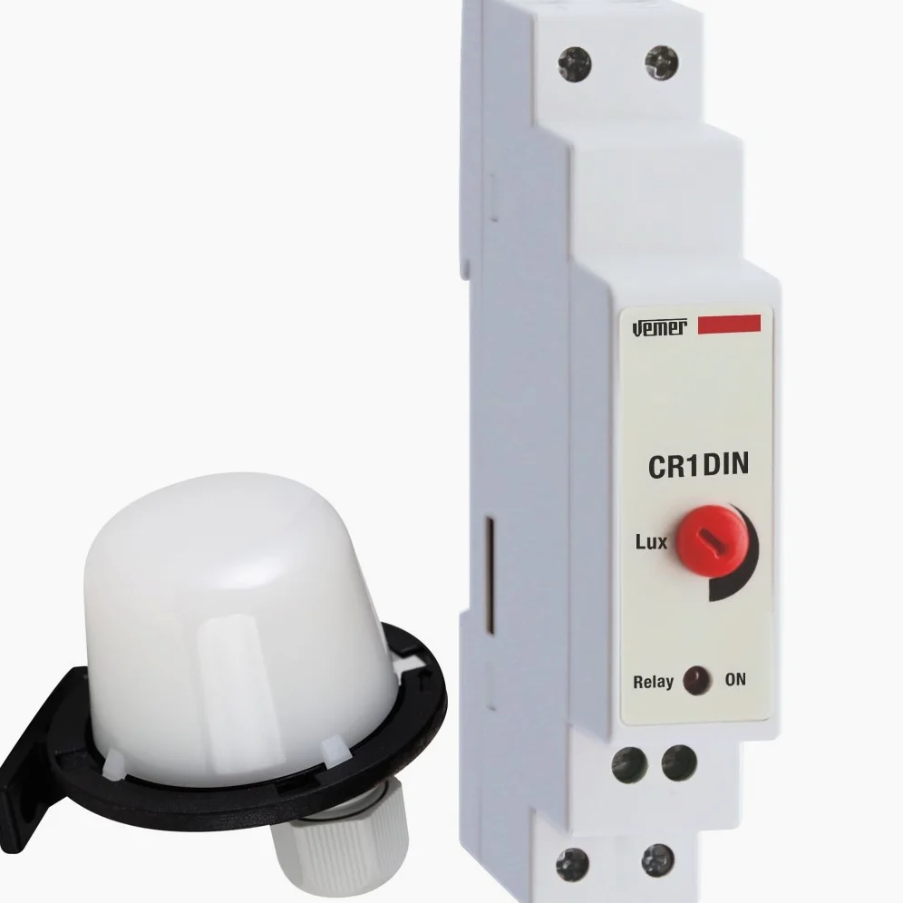 VEMER VJ62300000 CR1DIN - Interruttore Crepuscolare con Sonda Esterna, Installazione su Barra DIN, Grigio Chiaro