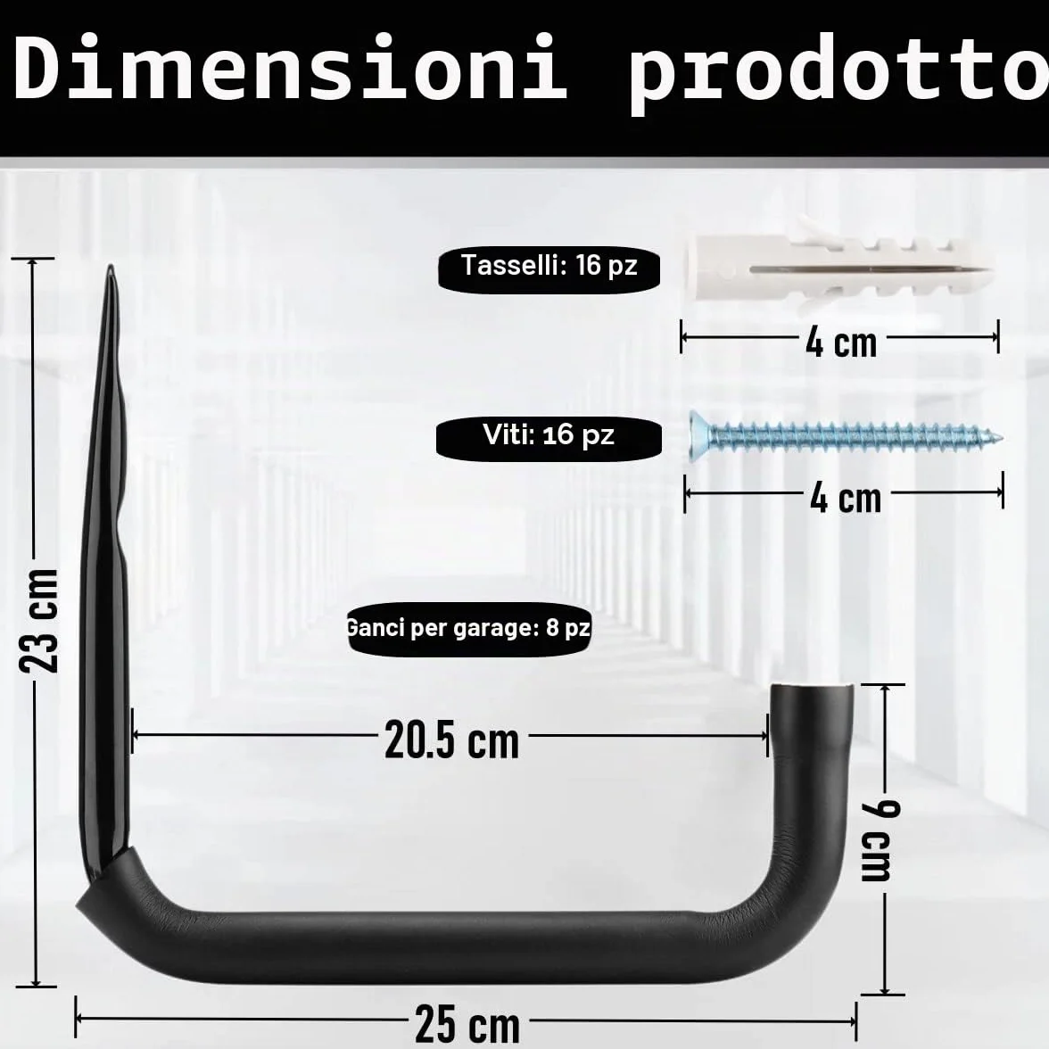 8 ganci per scale, 25 cm, per garage, organizer da parete, resistente, per utensili, pieghevole, per sedie, biciclette, sci, attrezzi