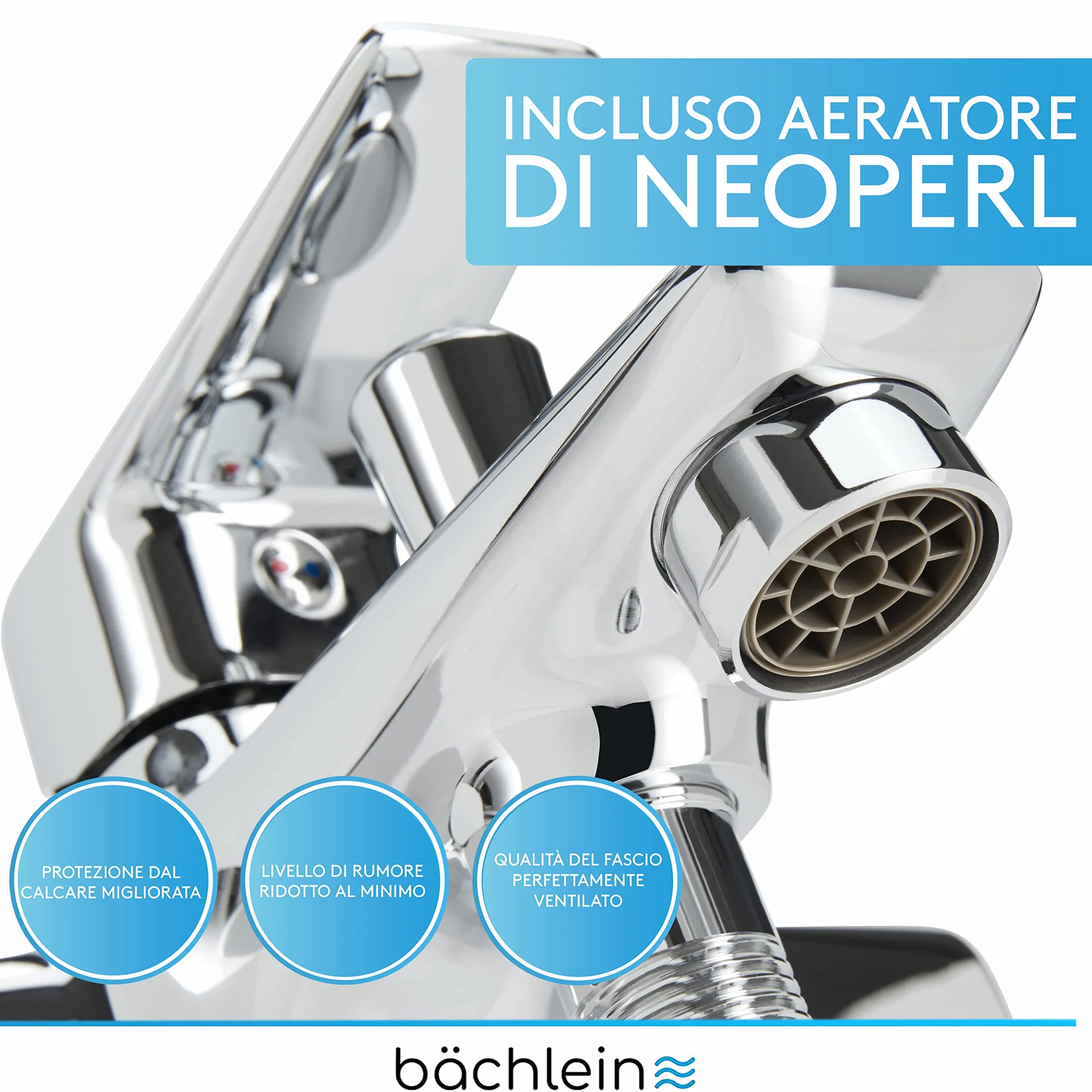 Bächlein Miscelatore Universale per Vasca da Bagno Cromo - Set Completo di Miscelatori per Vasca da Bagno con Accessori, Miscelatore Monocomando per Vasca da Bagno a Vista