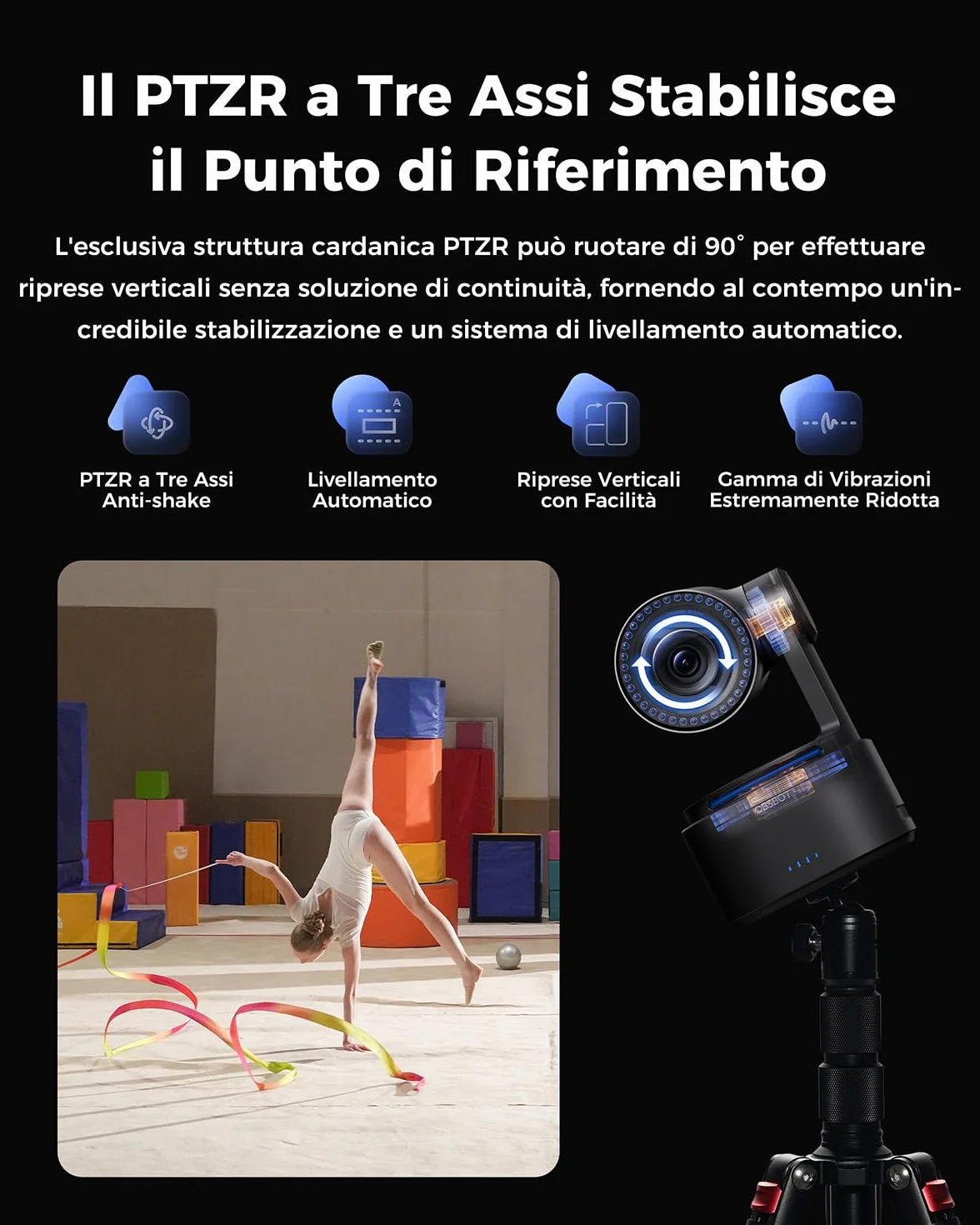 OBSBOT Tail 2 con NDI, PTZR Camera 4K@60FPS, Pro AI Tracking, 1/1.5" CMOS, 50MP, Zoom Ottico 5X, Zoom Ibrido 12X, Uscita SDI/HDMI/IP/USB 3.0, Live Streaming per Istruzione, Conferenze, Culto, Live