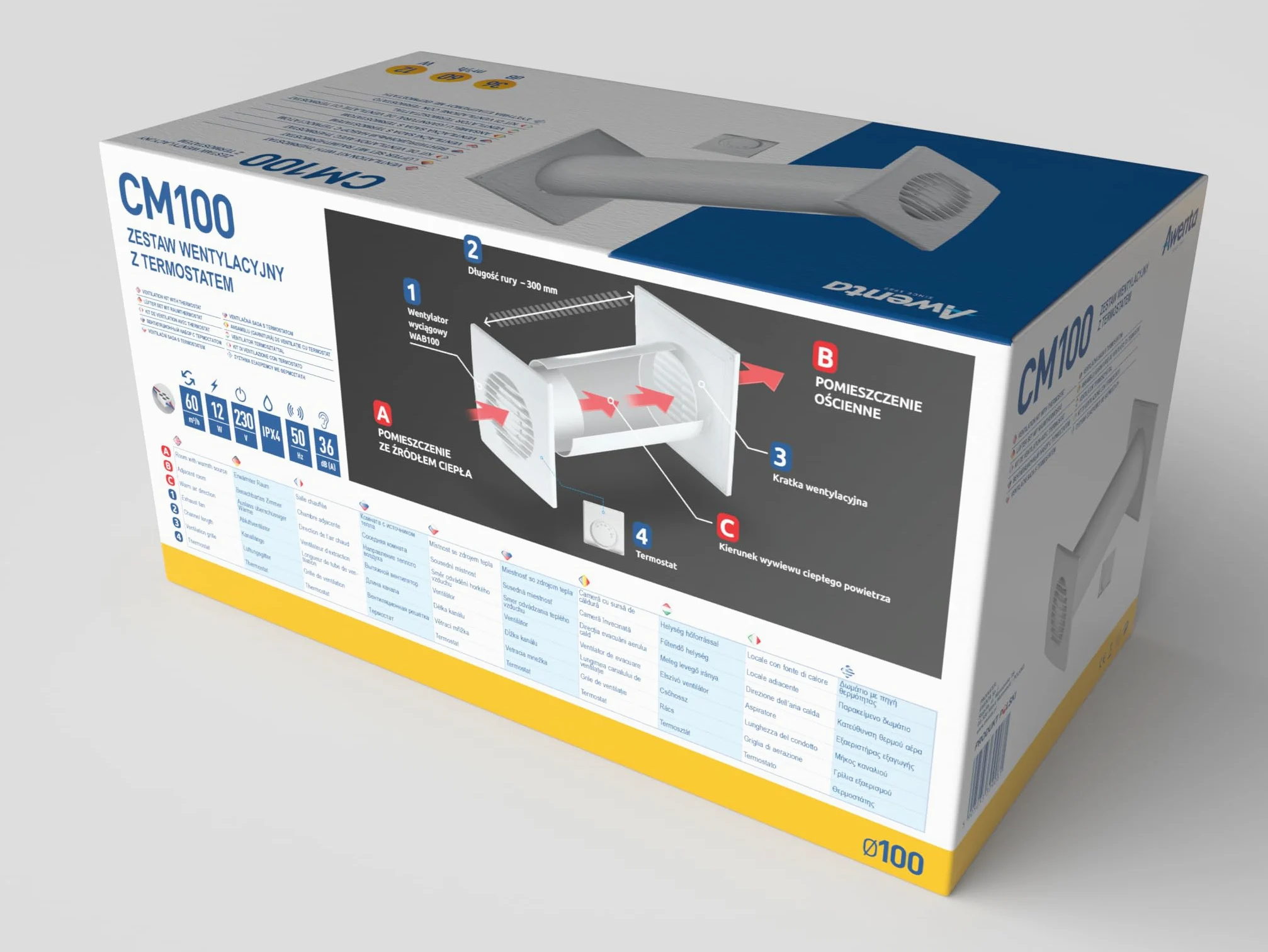 Awenta Cosy CM100 Recuperatore di Calore, Turbina Distributore di Calore 4-in-1 per Distribuzione Aria Calda, con Termostato e Accessori