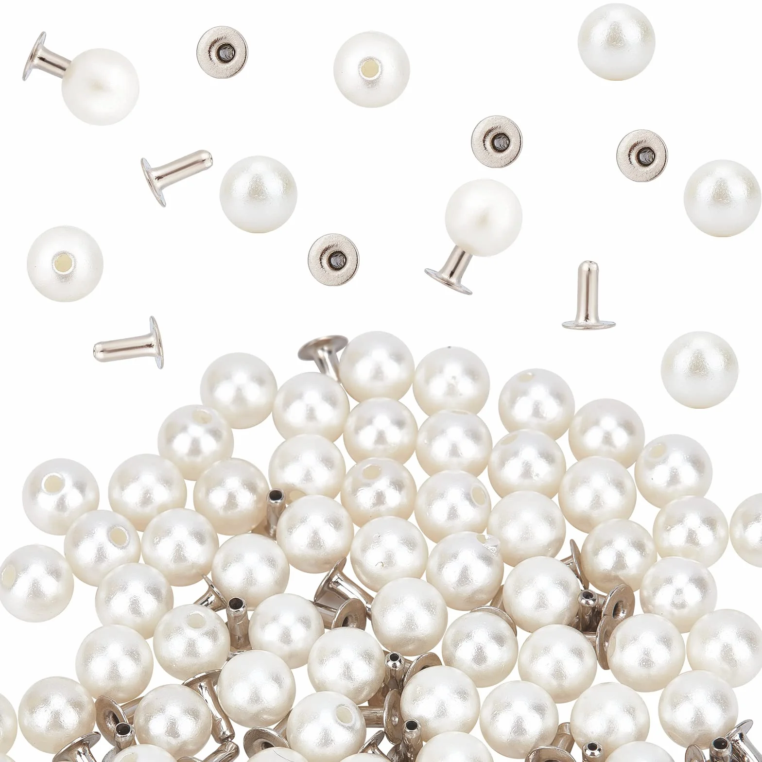 GORGECRAFT 100 Set 6 mm Perla Rivetti Borchie Bottoni Rotondi Bianchi Plastica Kit Abbigliamento