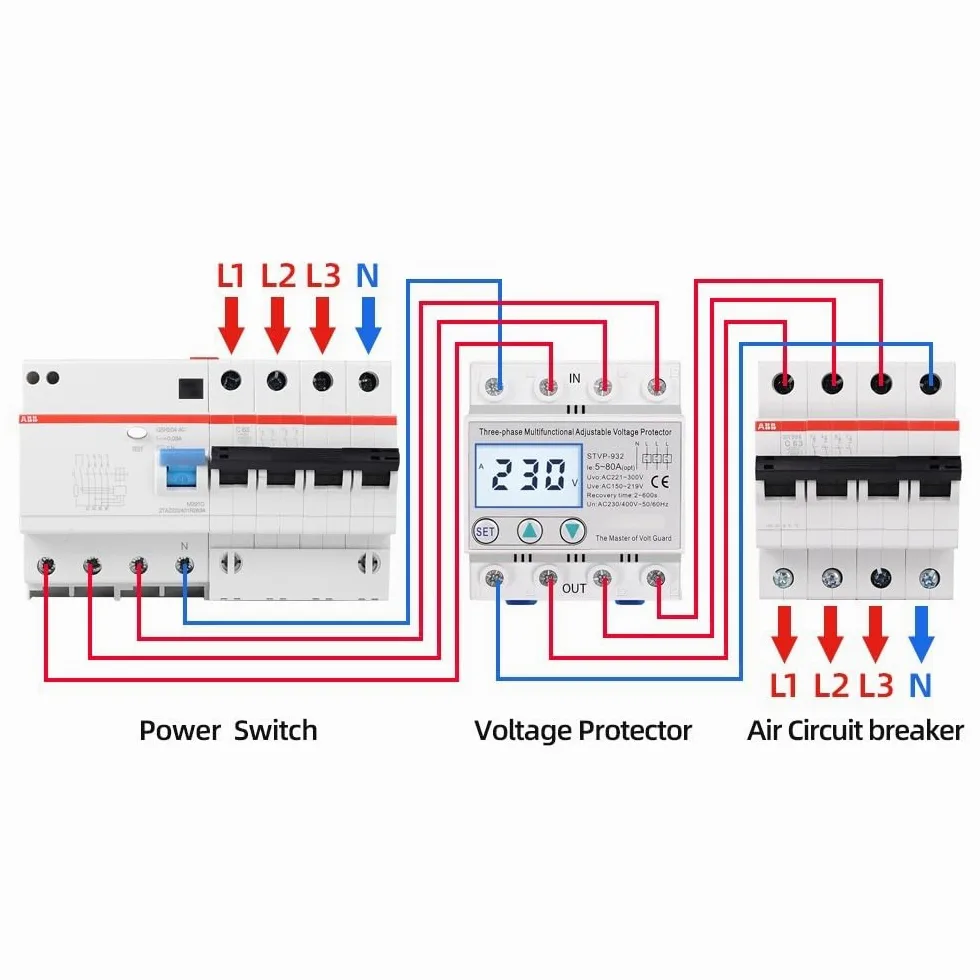 Interruttore Magnetotermico Differenziale Trefase industriale AC 380V 80A. Recupero automatico della protezione tensione di sovratensione regolabile sopra il dispositivo potente(80A)
