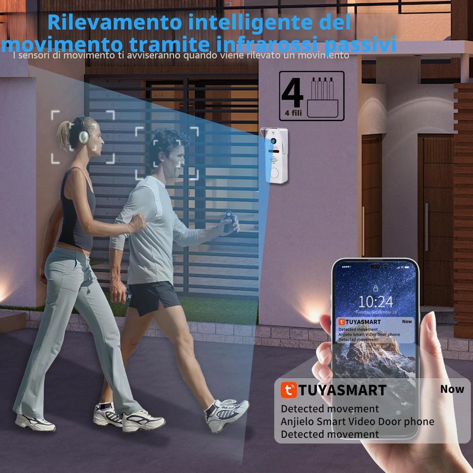 TUYA WiFi Smart Home - Videocitofono cablato, 10 pollici, sistema di monitor touch 1080P, videocitofono, videocitofono TUYA WiFi Smart Home (1 campanello + 3 monitor)