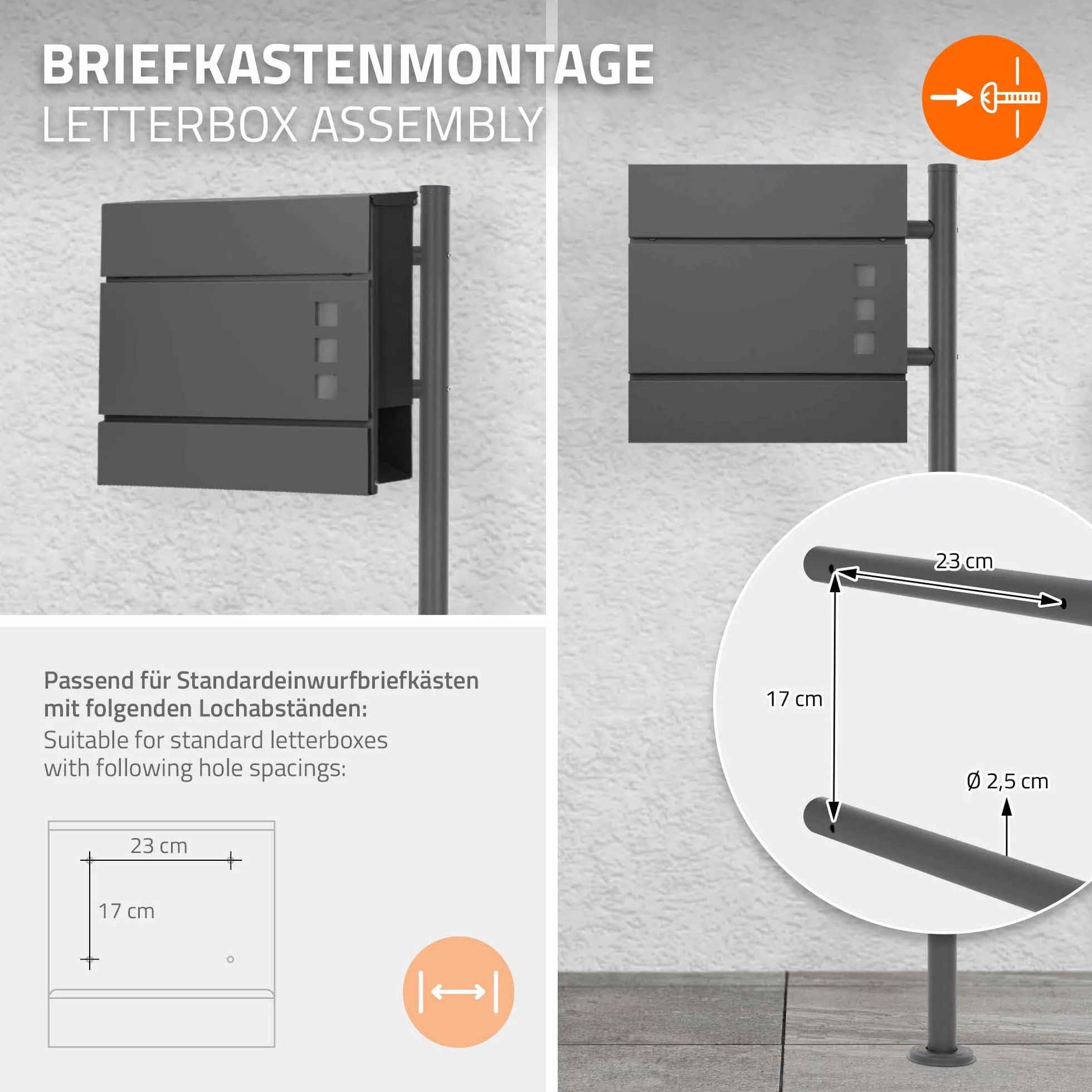 Supporto per Cassetta delle Lettere in Acciaio Inox Verniciato a Polvere Antracite 120 cm