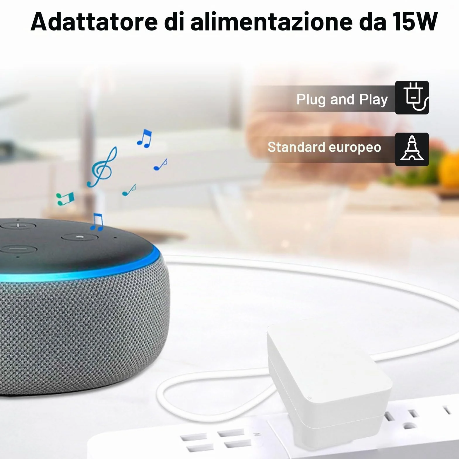 15W Alimentatore per Echo Dot Binghe 12V 1.25A Alimentatore, 15W Cavo di alimentazione per Echo Dot 3a, 4a e 5a Gen, Echo Show 5 1a e 2a Gen, Echo Spot, Echo Pop, Echo Plus, bianco