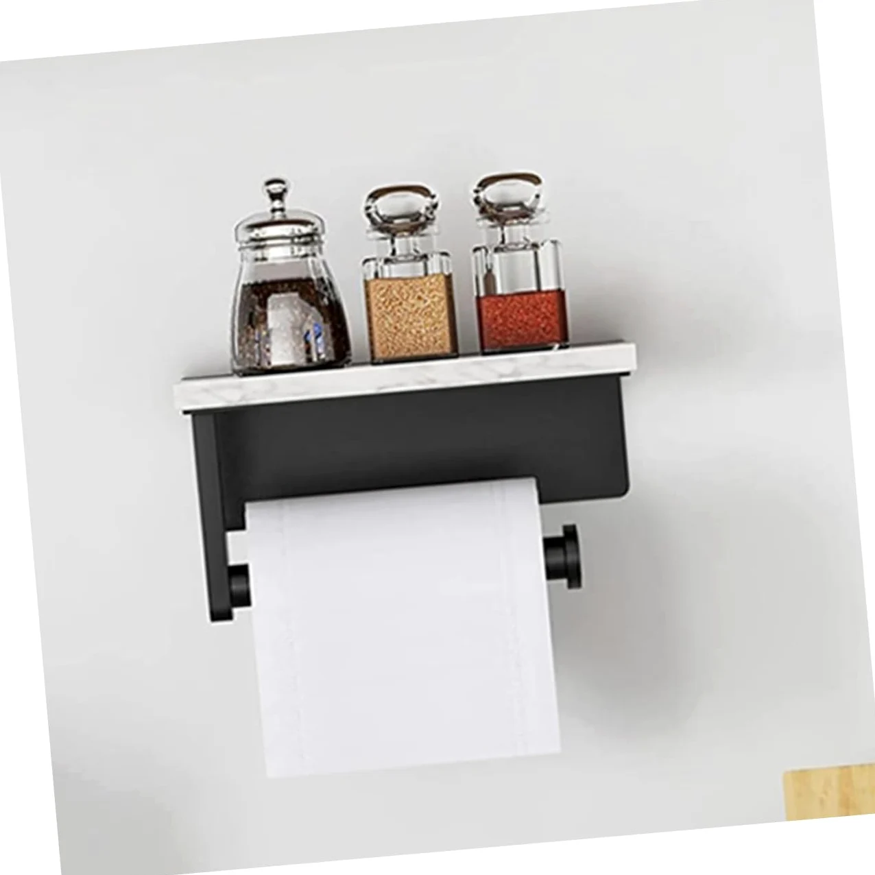 Portarotolo da Parete in Acciaio Inox e Marmo Bianco | Montaggio a Vite Viti Incluse, Adatto a Bagno e Cucina, Supporto per Pezzi e Oggetti
