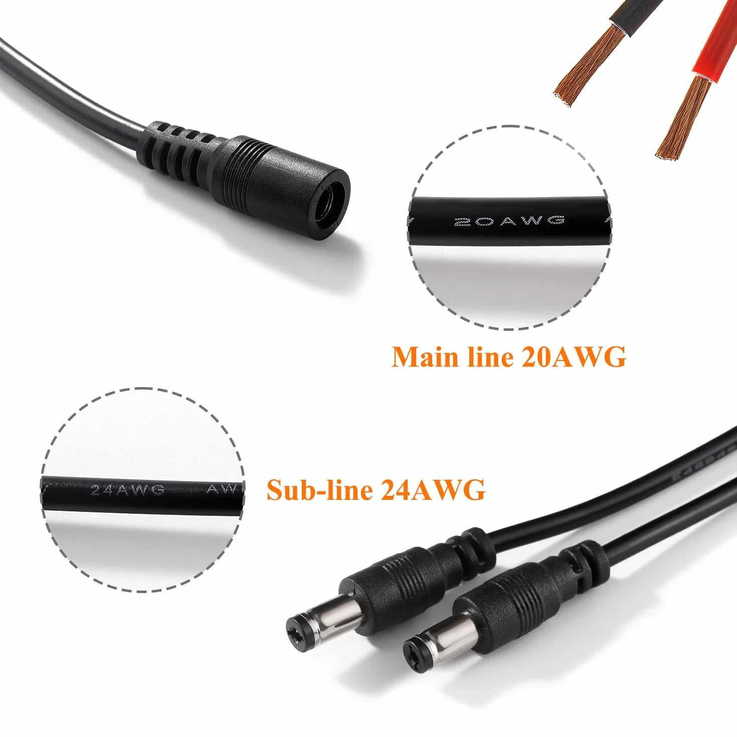 KUOQI 2 Pezzi 5.5x2.1 mm 5-24 V 1 Femmina a 2 Maschi Cavo Splitter DC, Cavo Splitter di Alimentazione DC a 2 Vie per Telecamere CCTV