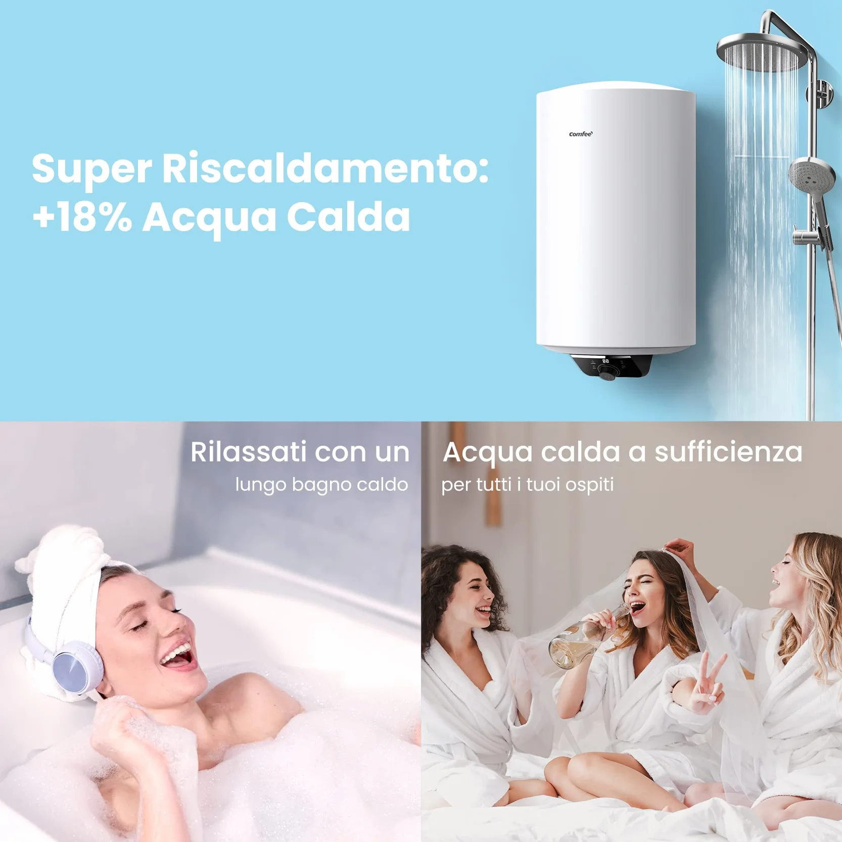 COMFEE' D50-15EFG Scaldabagno Elettrico Murale ad Accumolo 50 L – Sopra lavello ad accumulo — compatto facile da installare