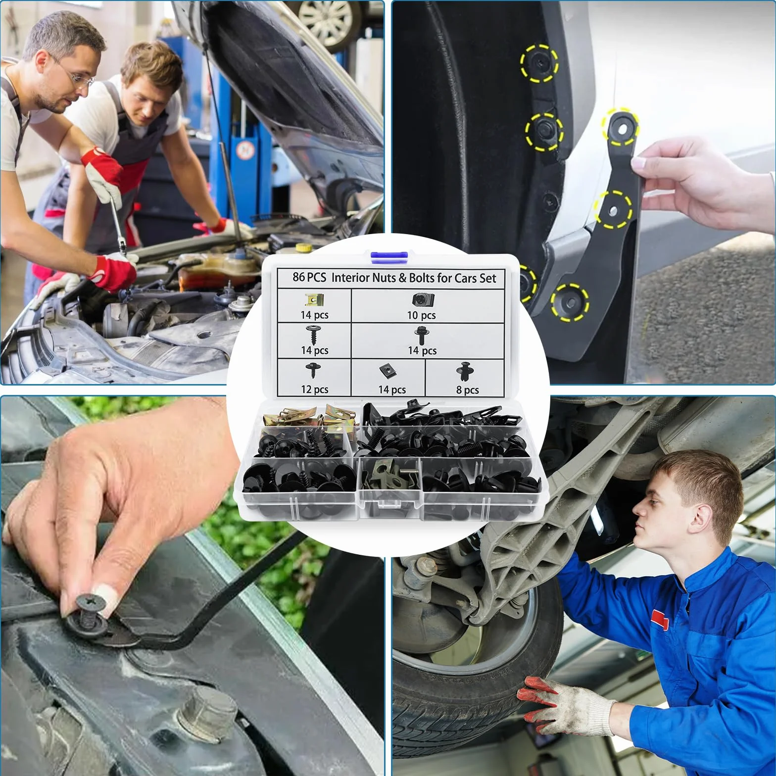Mumjooyi 86 pezzi Set di Viti per Carrozzeria Kit Assortimento U-Clips Fissaggio Metallo