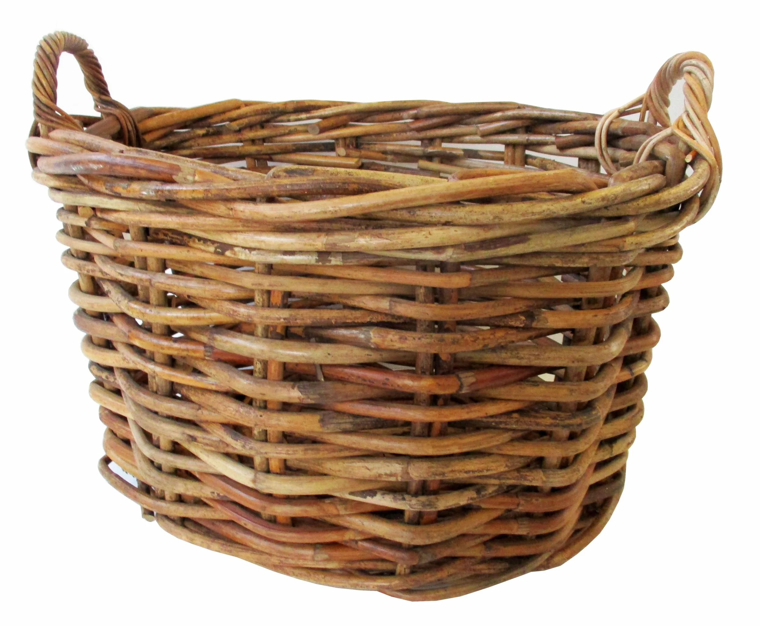 cesto vimini porta legna cm 63x52x40 H conmanici cm 47 intreccio in rattan robustissimo portalegna porta biancheria ovale
