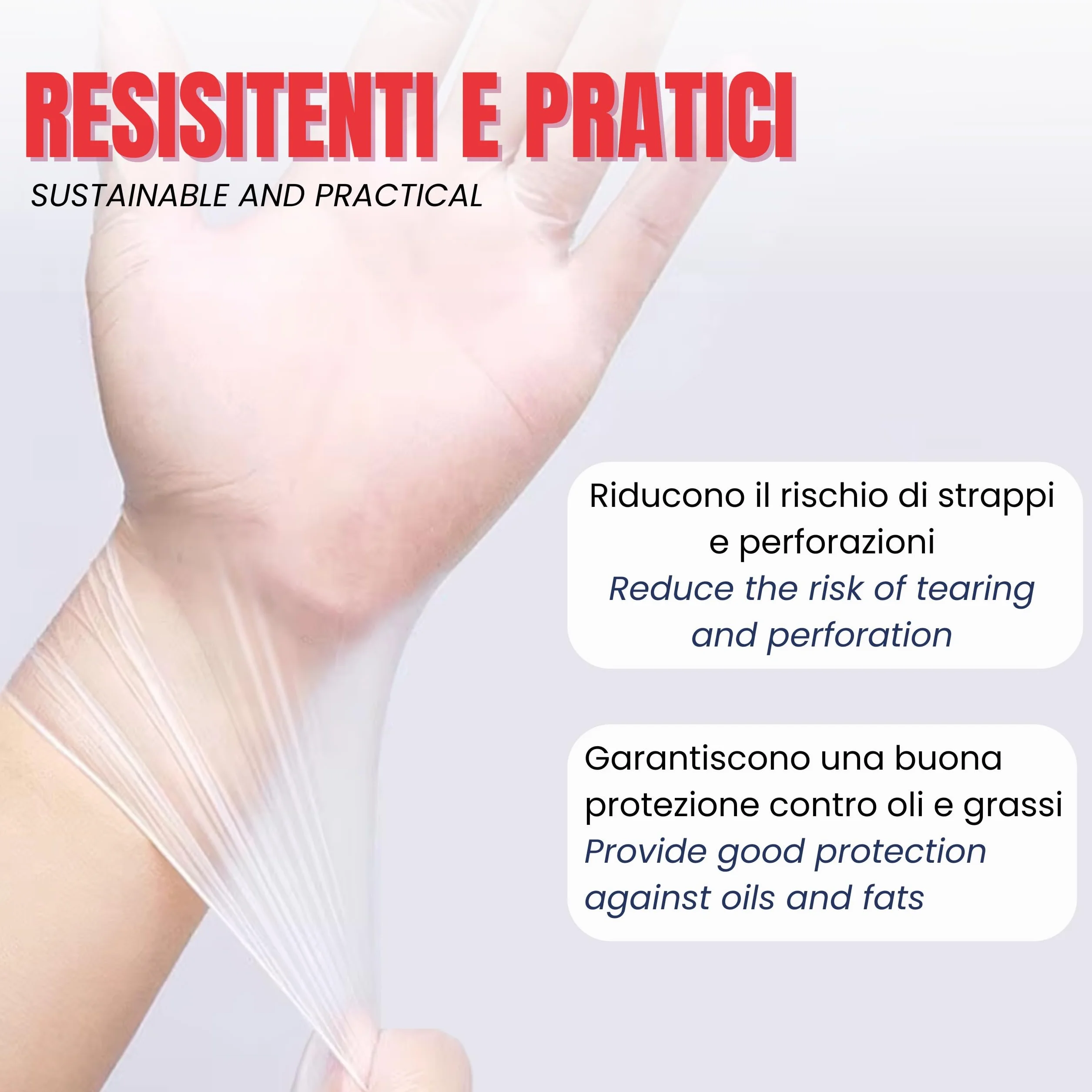 Bottari Guanti Monouso in TPE Senza Polvere 100 Pezzi Resistenti per Pulizia Alimenti Giardinaggio Bricolage Casa