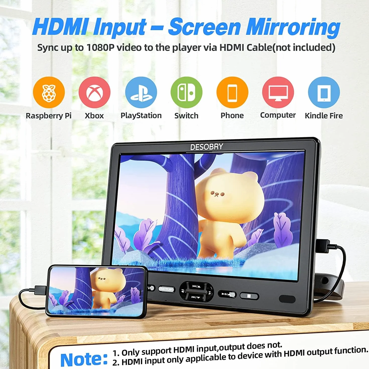 DESOBRY Lettore DVD per auto da 10,5 pollici con supporto per poggiatesta, lettore DVD portatile per auto con cuffie, ingresso disco a ventosa, supporto video 1080P