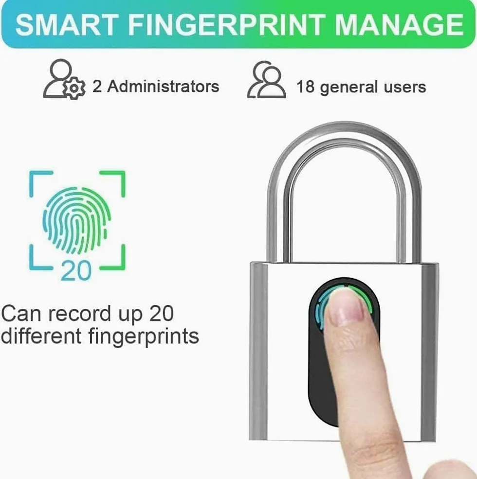 Smart Fingerprint Lucchetto, sblocco elettronico Bluetooth Sblocco remoto, Charging Portable Pundlock Impermeabile per Lo Zaino Bike Locker Uffici Blocco