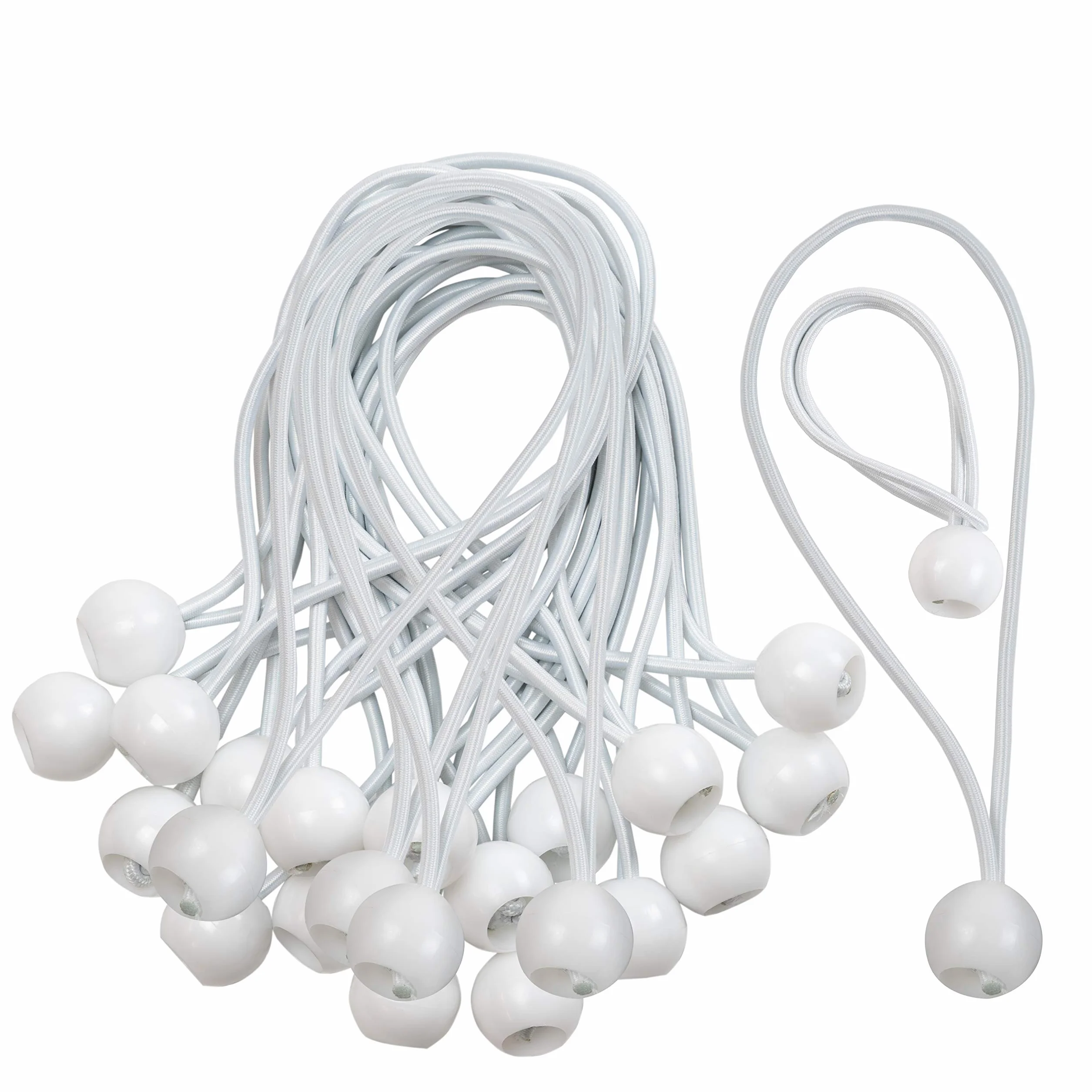 CoverUp! 25 elastici per telone - gomma di tensionamento sicura per un fissaggio ottimale - pratiche imbracature ad espansione per ogni utilizzo - elastici con sfera - bungee ball (bianco)