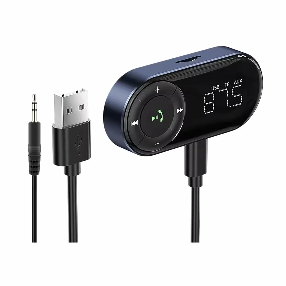 eppfun CR01 Trasmettitore FM,ricevitore Bluetooth 5.2 per auto con display a LED,alimentazione USB-C,supporto uscita Aux e riproduzione musicale su scheda microSD