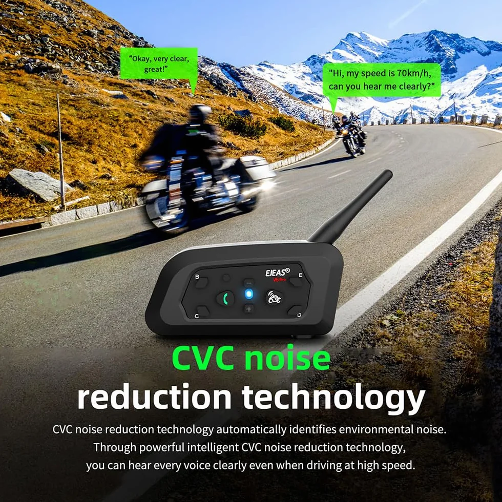 EJEAS V6 Pro 1200M BT citofono del motociclo di Bluetooth citofono del casco della motocicletta Headset con controllo del rumore avanzata per un massimo di 6 piloti sci e l'equitazione (2 Pezzo)